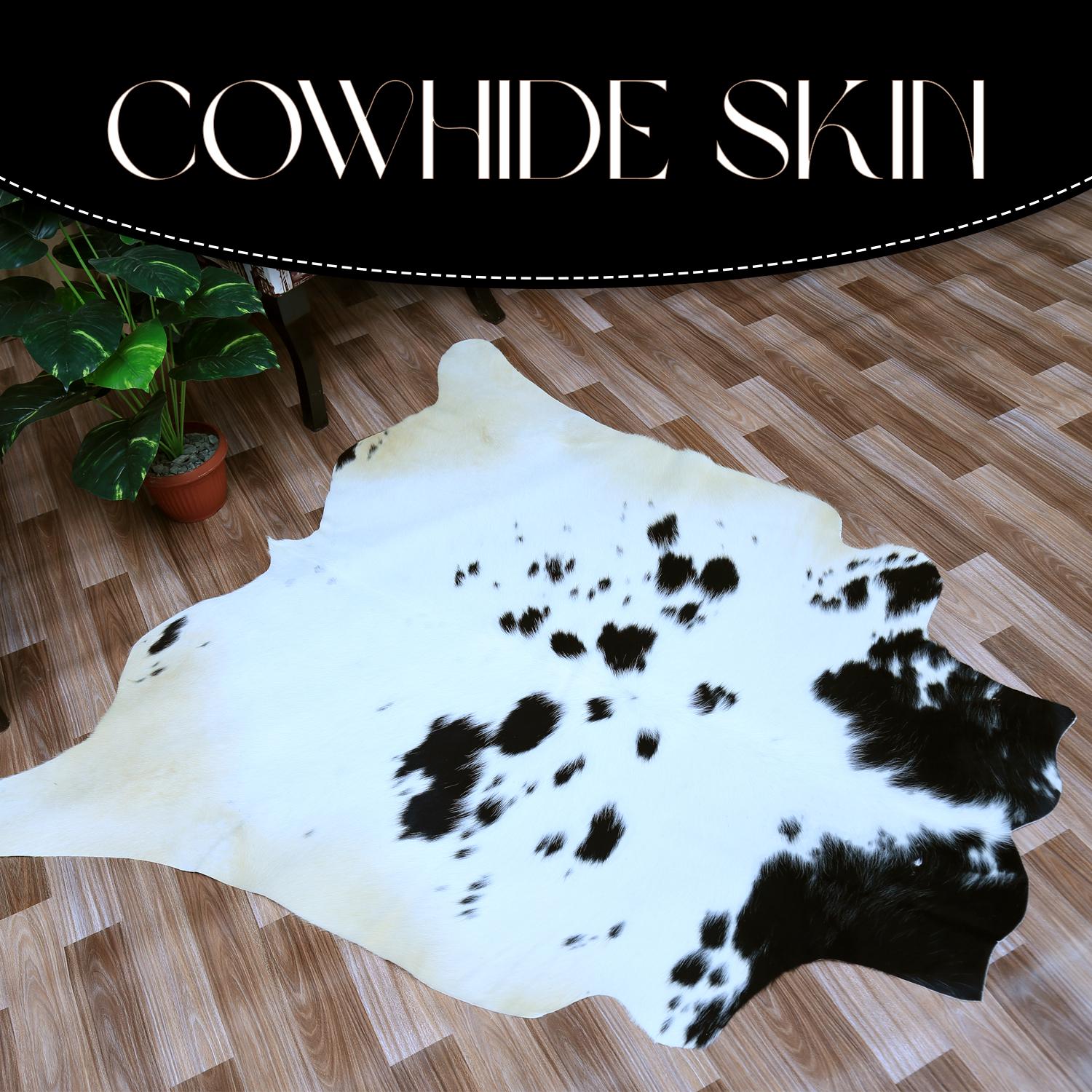 Luxury Brown & White Cowhide Rug for Elegant Home Decor - Hypoallergenic, Non-Slip Backing, Non-Shedding - Large Size, Free UK Shipping - Celestial Leather Limited