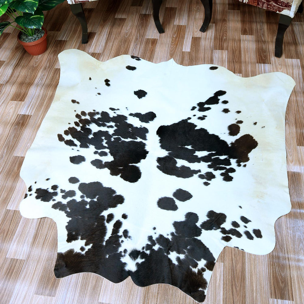 Stunning Large Cowhide Rug Black & White Natural Hair Centre Piece Hypoallergenic Non Slippery Non Shedding Unique Markings Handselected - Celestial Leather Limited