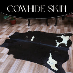 Luxury Black & White Cowhide Rug With Natural Hair | Large Size, Hypoallergenic, Non-Slip Back | Elegant Home Decor - Celestial Leather Limited