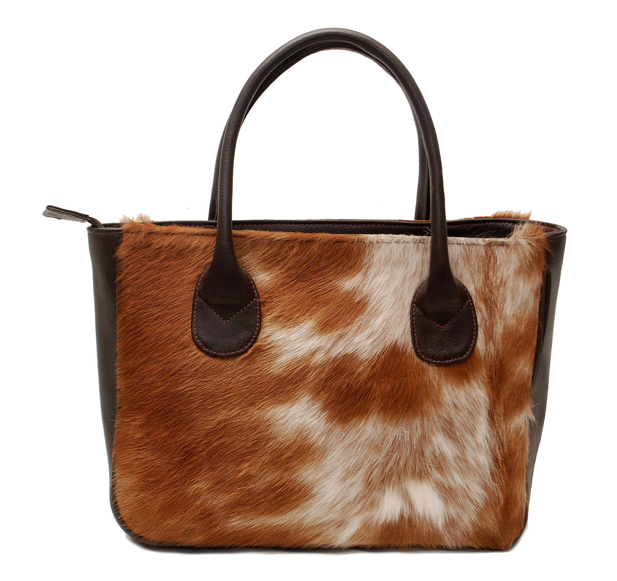 Chic Brown & White Cowhide Shoulder Bag - Handmade Leather Tote with Animal Print Variations, Versatile - Spacious Purse for Daily Use