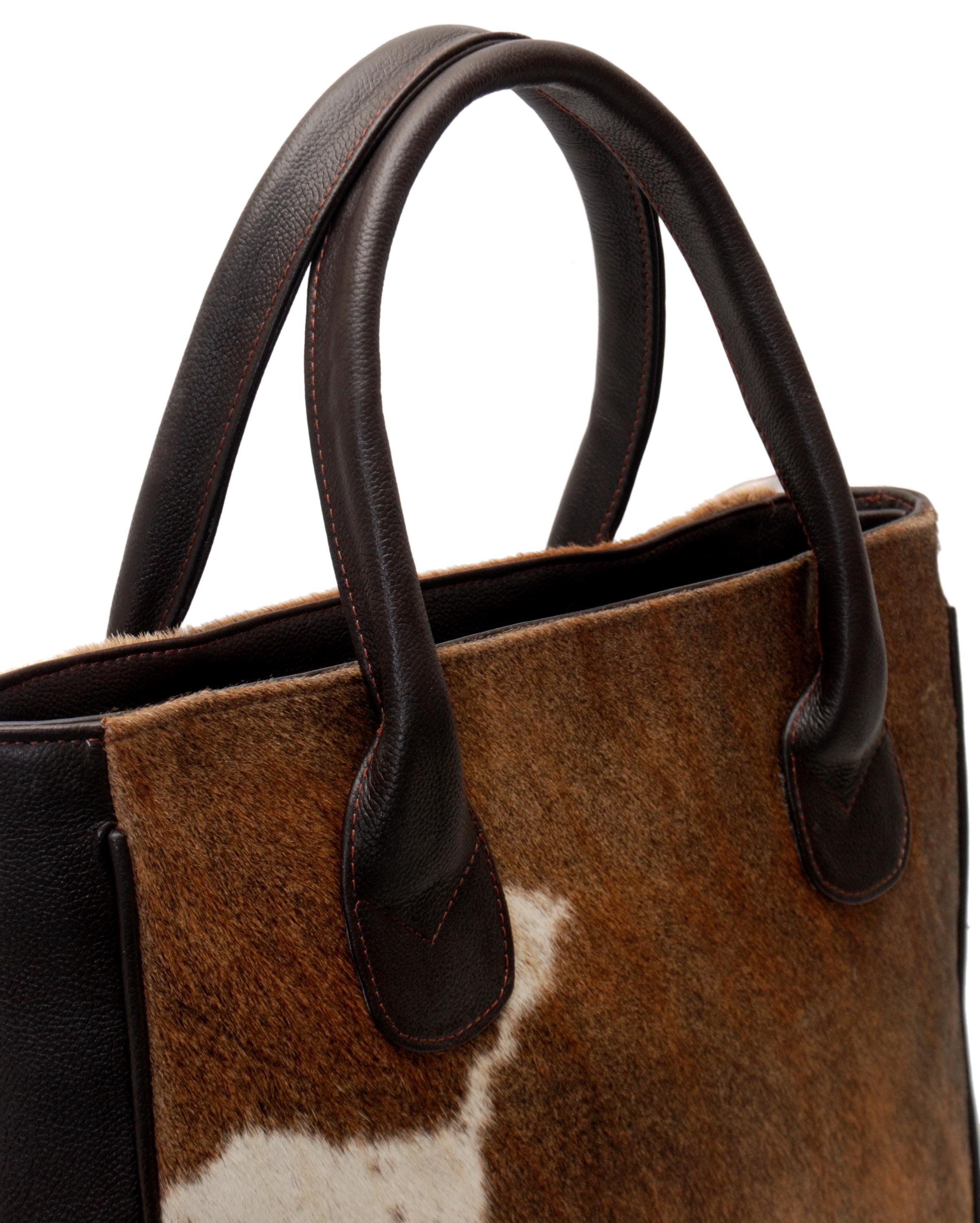 Luxurious Brown and White Cowhide Shoulder Bag - Handmade Leather Tote for Women, Stylish and Practical Daily Handbag