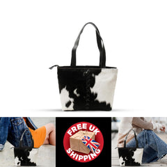 Luxurious Black & White Cowhide Shoulder Bag - Handmade Hair-On Leather Cowskin Purse for Women, Stylish - Practical Everyday Tote Bag