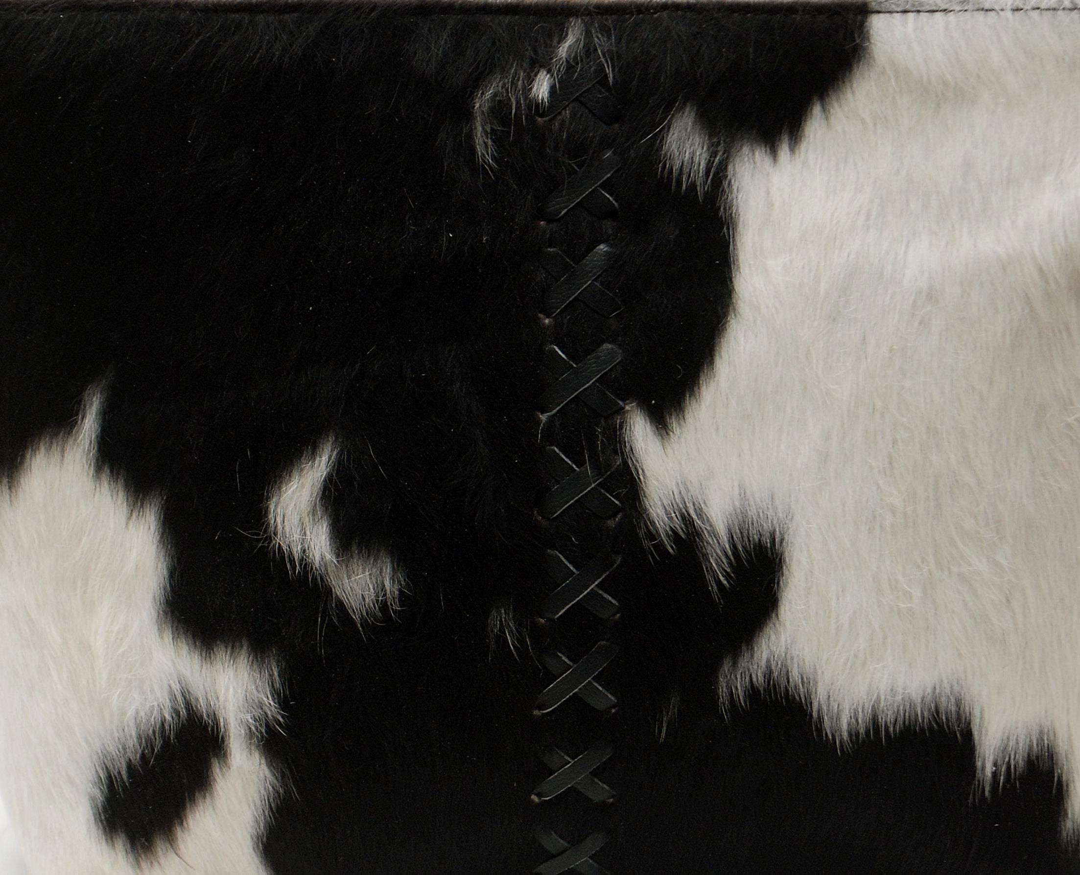 Luxurious Black & White Cowhide Shoulder Bag - Handmade Hair-On Leather Cowskin Purse for Women, Stylish - Practical Everyday Tote Bag