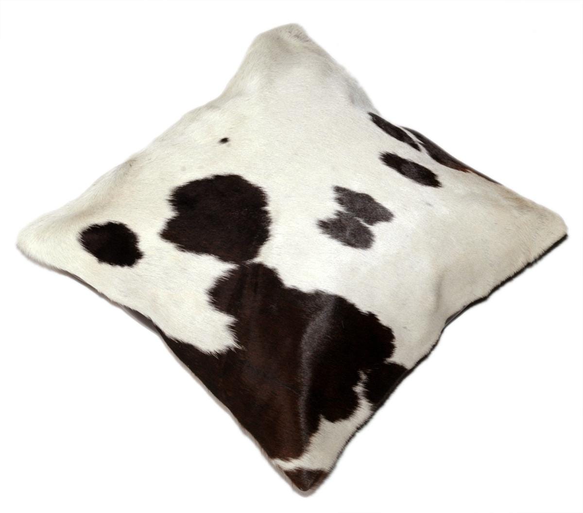 Luxurious Genuine Leather Cowhide Cushion Cover with Hair-on Detail for Stylish Home Decor - Black & White Animal Skin Design