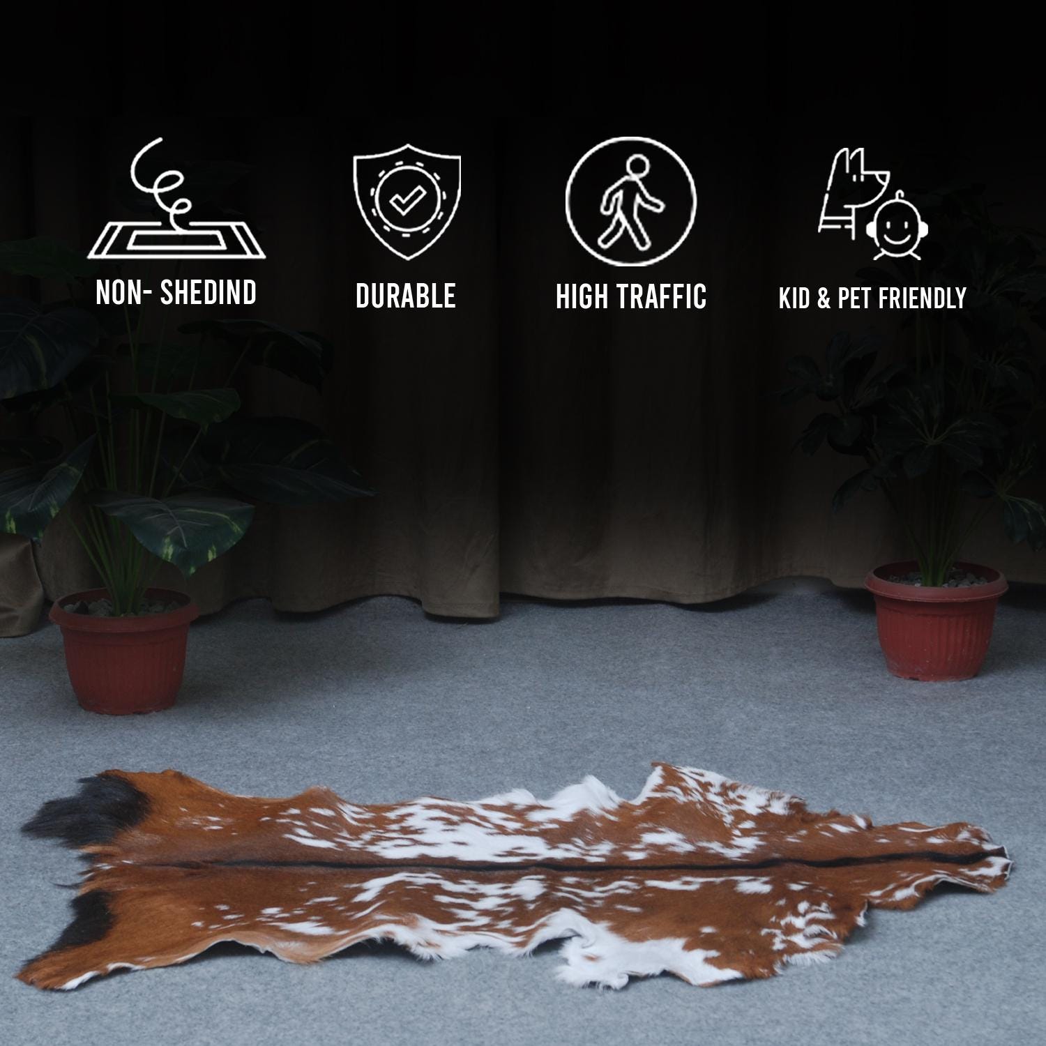 Luxurious Brown & White Goat Skin Rug - Handmade, Soft, Sustainable & Unique - Eco-Friendly Floor Rugs for Home Decor