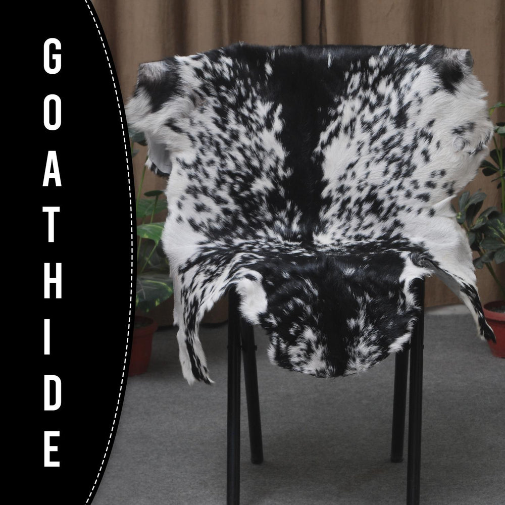 Luxurious Handmade Black & White Goat Skin Rug - Soft, Pet-Friendly, Hypoallergenic, & Eco-Friendly - Unique Statement Piece for Your Home - Celestial Leather Limited
