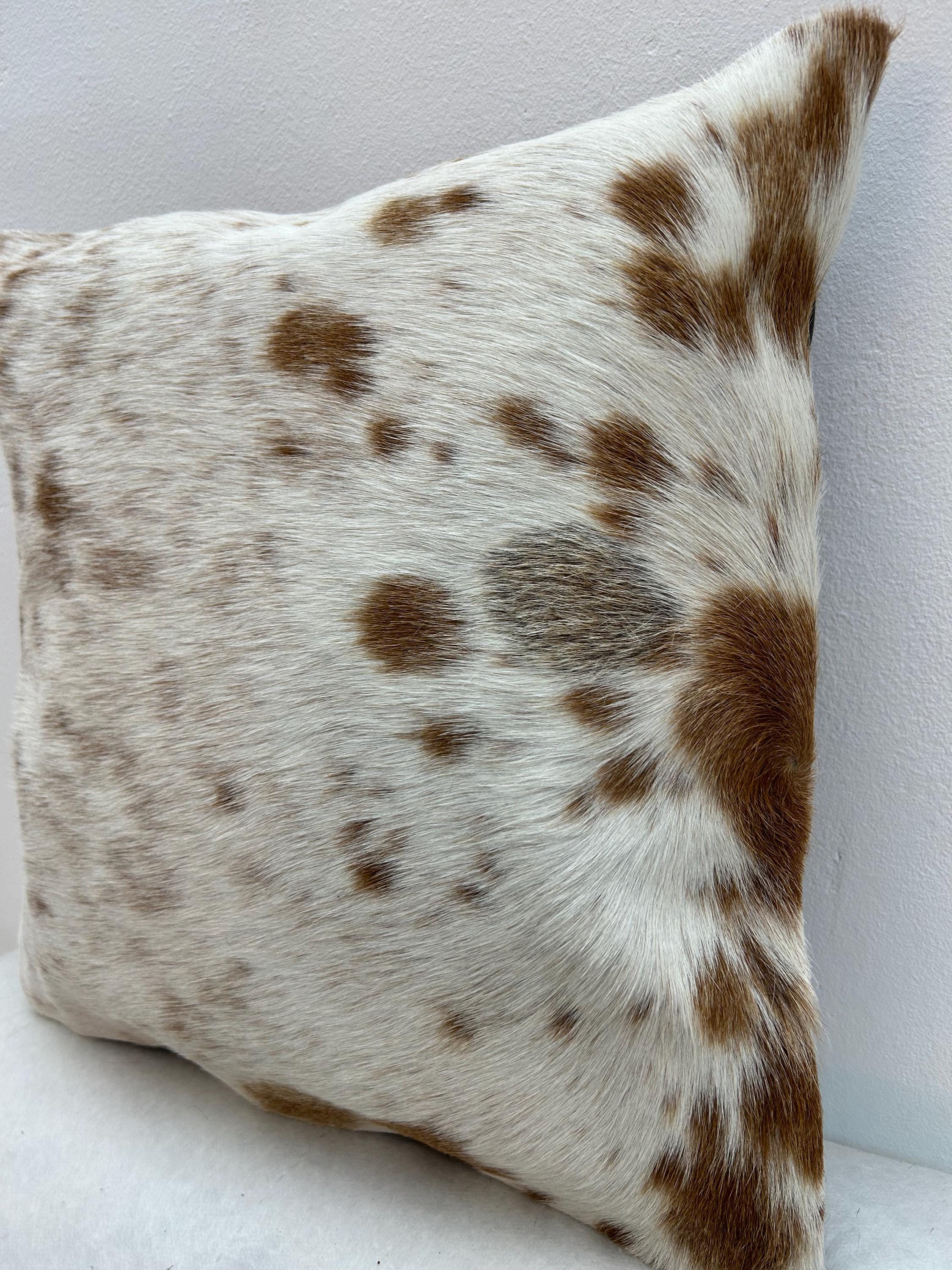 Luxurious Black & White Cowhide Cushion Cover - Hair-on Hide Leather, Rustic Décor, Eco-Friendly, Durable, Versatile - Hidden Zipper