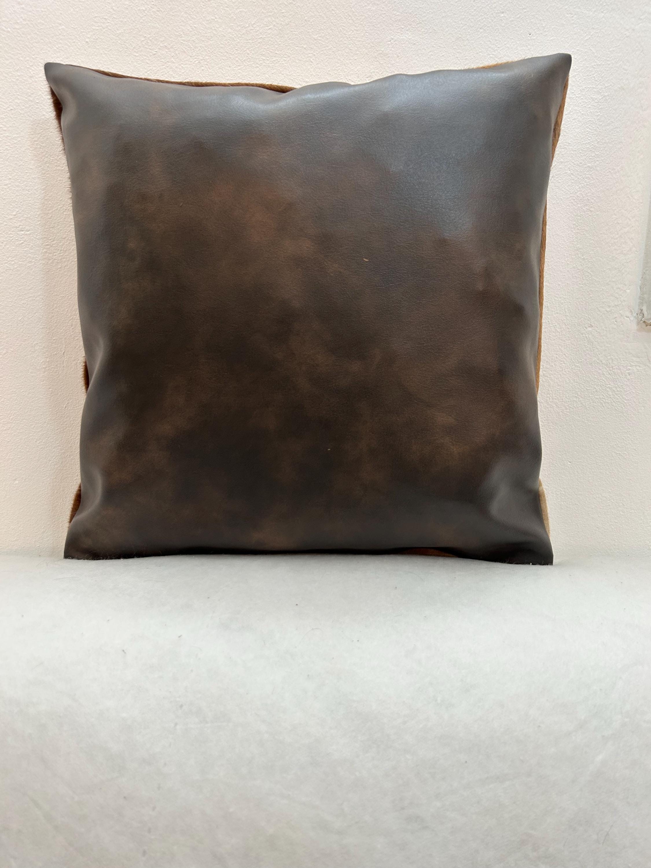 Stylish Black & White Genuine Cowhide Hair-on Leather Cushion Cover with Hidden Zipper - Eco-Friendly Rustic Home Decor - Handcrafted Design