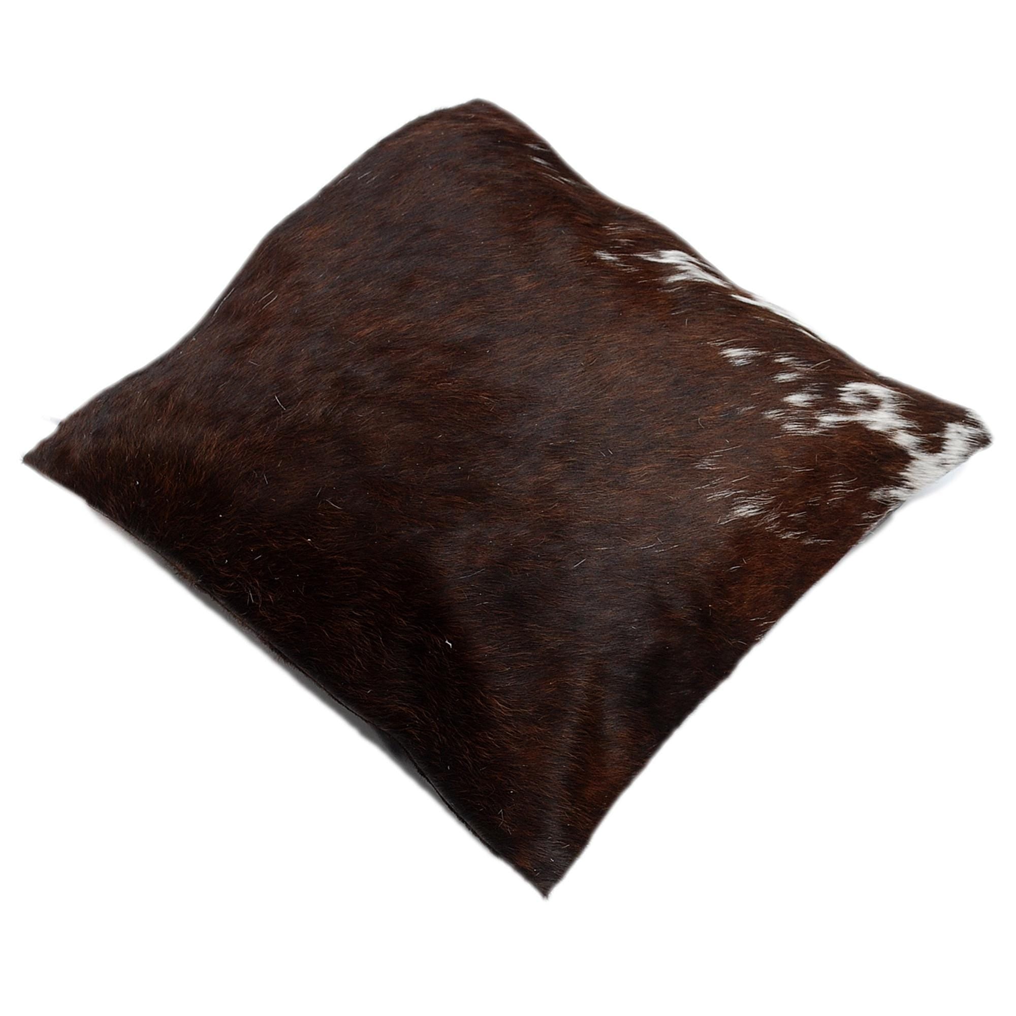 Luxury Handmade Brown & White Cowhide Cushion Cover with Animal Print - Rustic Elegance for Home Décor