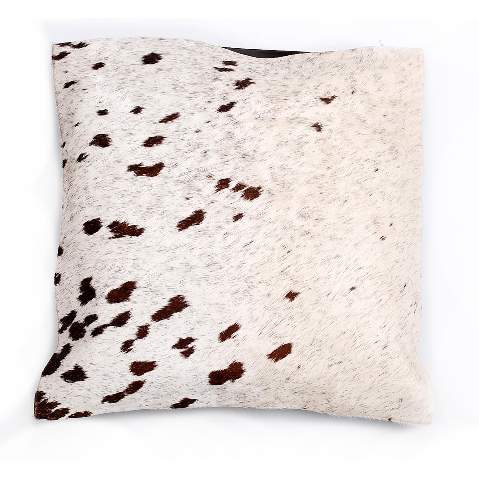 Luxury Brown & White Cowhide Cushion Cover - Handmade Animal Print Rustic Elegance - Natural 100% Leather - Unique Gift - 15x15cm - Celestial Leather Limited
