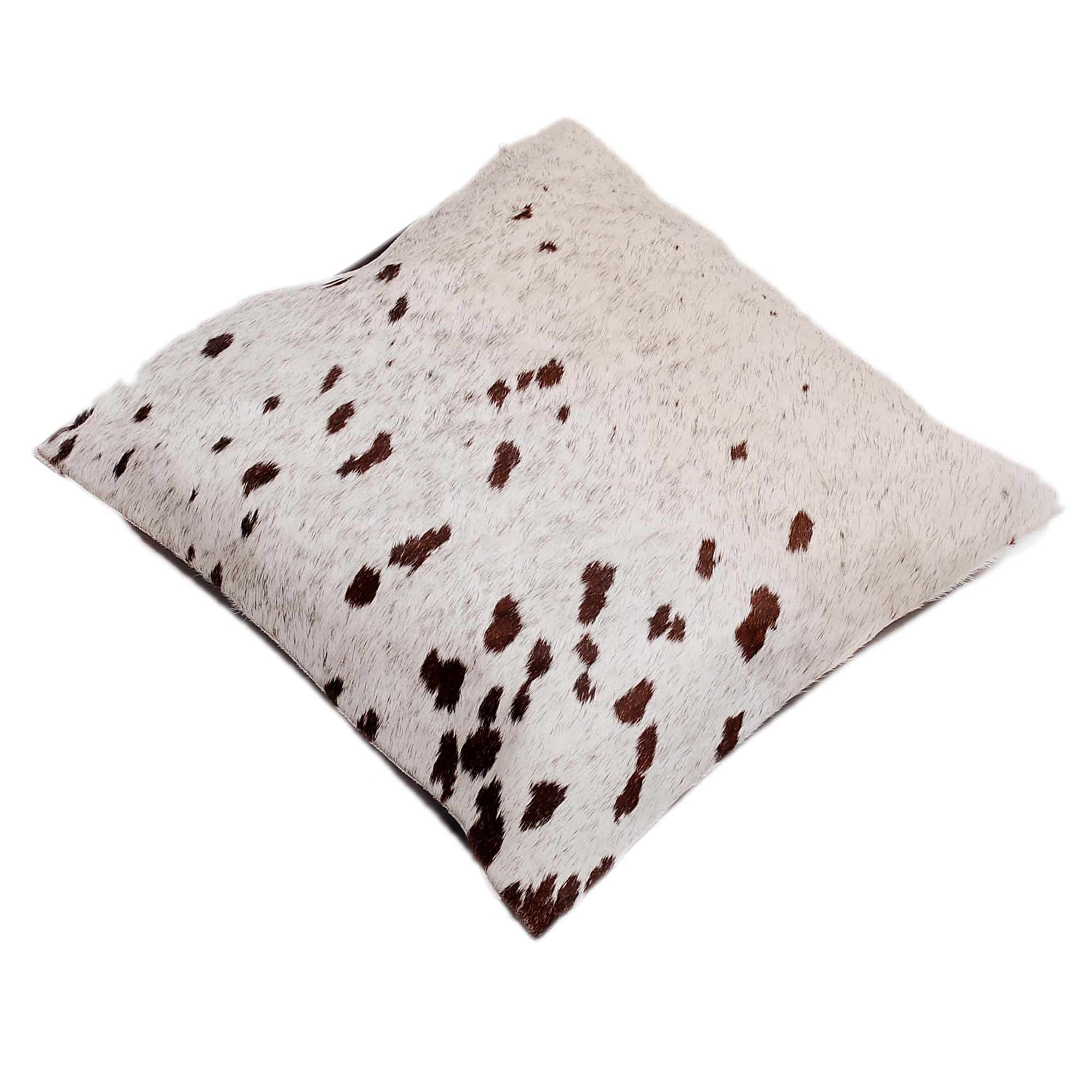 Luxury Brown & White Cowhide Cushion Cover - Handmade Animal Print Rustic Elegance - Natural 100% Leather - Unique Gift - 15x15cm - Celestial Leather Limited
