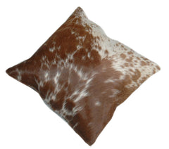 Luxurious Handmade Brown and White Cowhide Cushion Cover with Faux Leather Back - Celestial Leather Limited