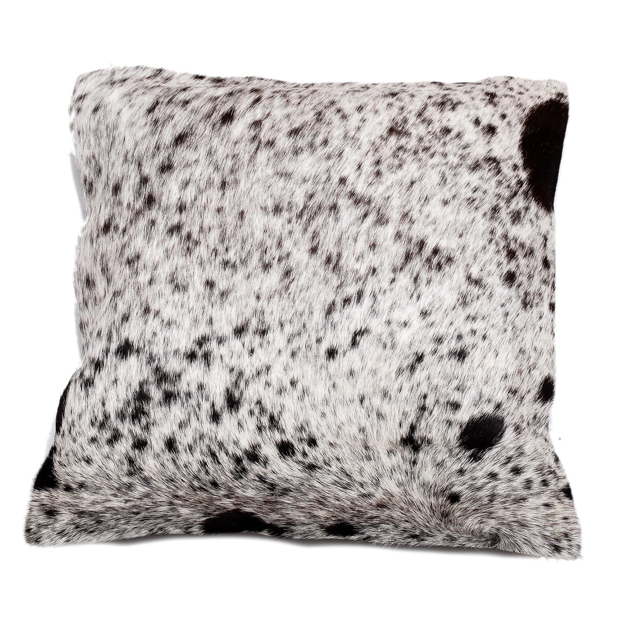 Luxurious Handmade Brown and White Cowhide Cushion Cover with Soft Faux Leather Back - Celestial Leather Limited