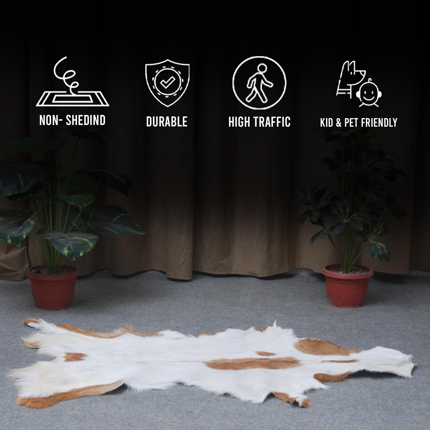 Luxurious Handpicked Brown & White Goat Skin Rug - Hypoallergenic - Non-Shedding - Sustainable - Eco-Friendly - Premium Hair-On Goatskin Rug - Celestial Leather Limited