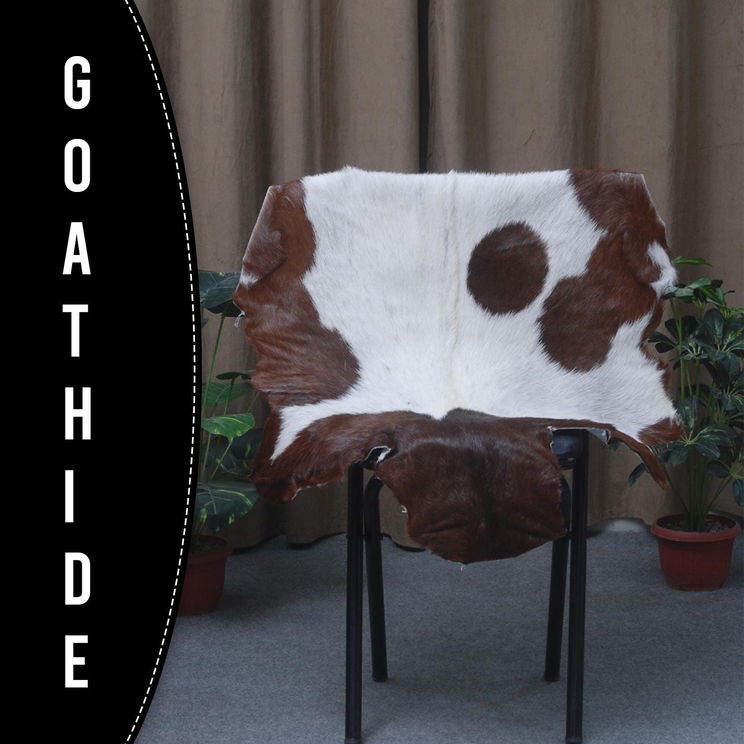 Luxurious Brown and White Genuine Goat Hide Rug - Handcrafted Premium Hair-On Goat Skin Rug with Unique Patterns and Colors - Celestial Leather Limited