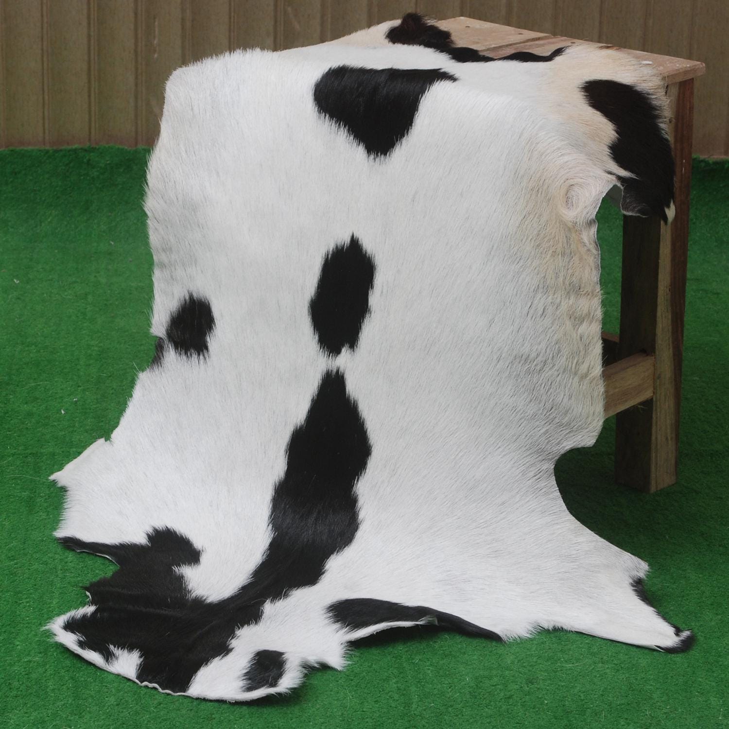 Luxury Black & White Genuine Goat Hide Rug - Premium Hair-On Goat Skin, Hypoallergenic, Non-Shedding, Eco-Friendly Décor for Modern Spaces - Celestial Leather Limited