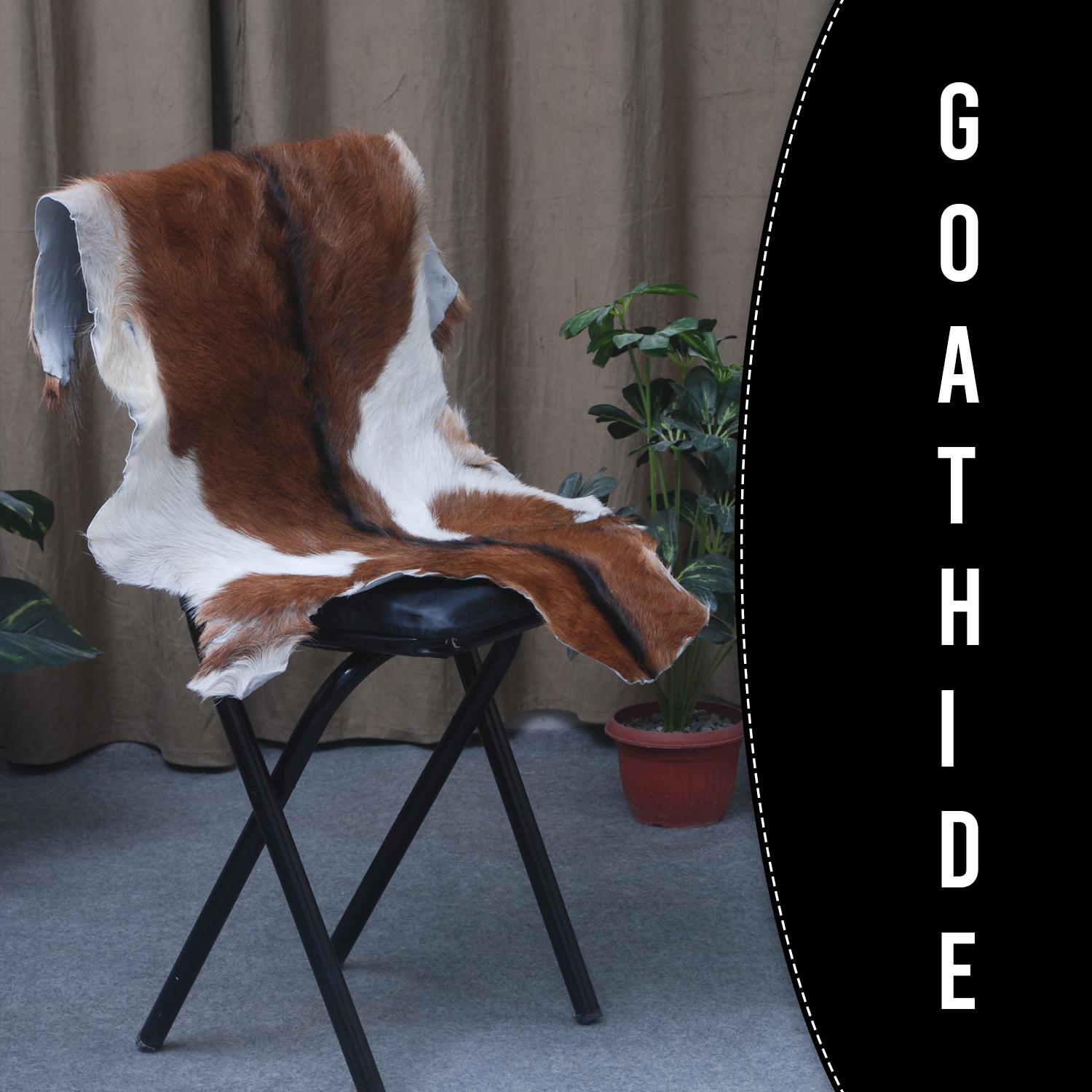 Luxurious Brown & White Goat Skin Rug - Soft, Durable, and Eco-Friendly - Handmade Pure Goat Skin Floor Rug - Non-Slip Suede Back - Celestial Leather Limited