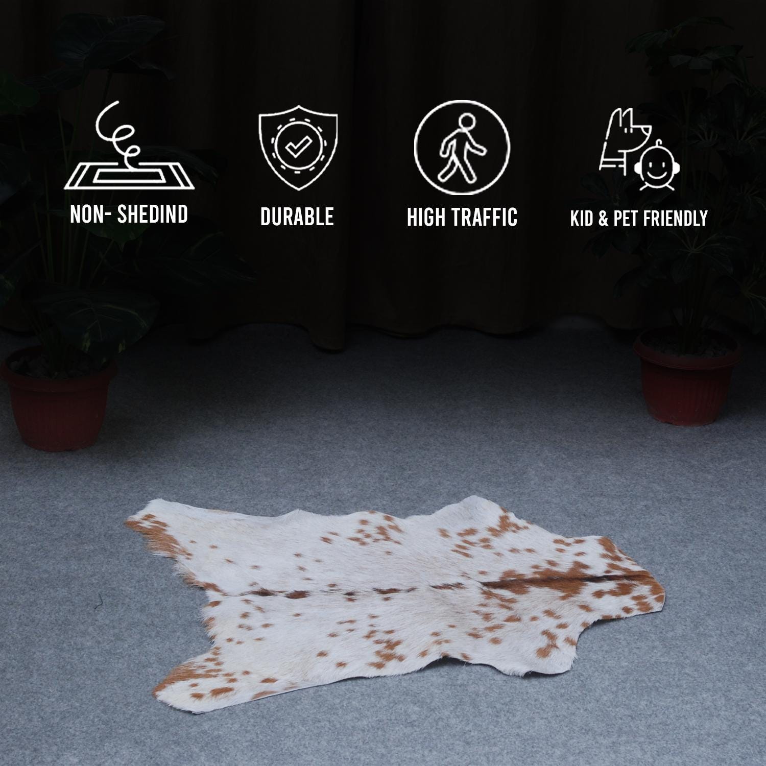 Luxurious Brown and White Goat Hide Rug - Hypoallergenic, Non-Shedding, Eco-Friendly Rug with Non-Slip Backing for Stylish Home Décor - Celestial Leather Limited