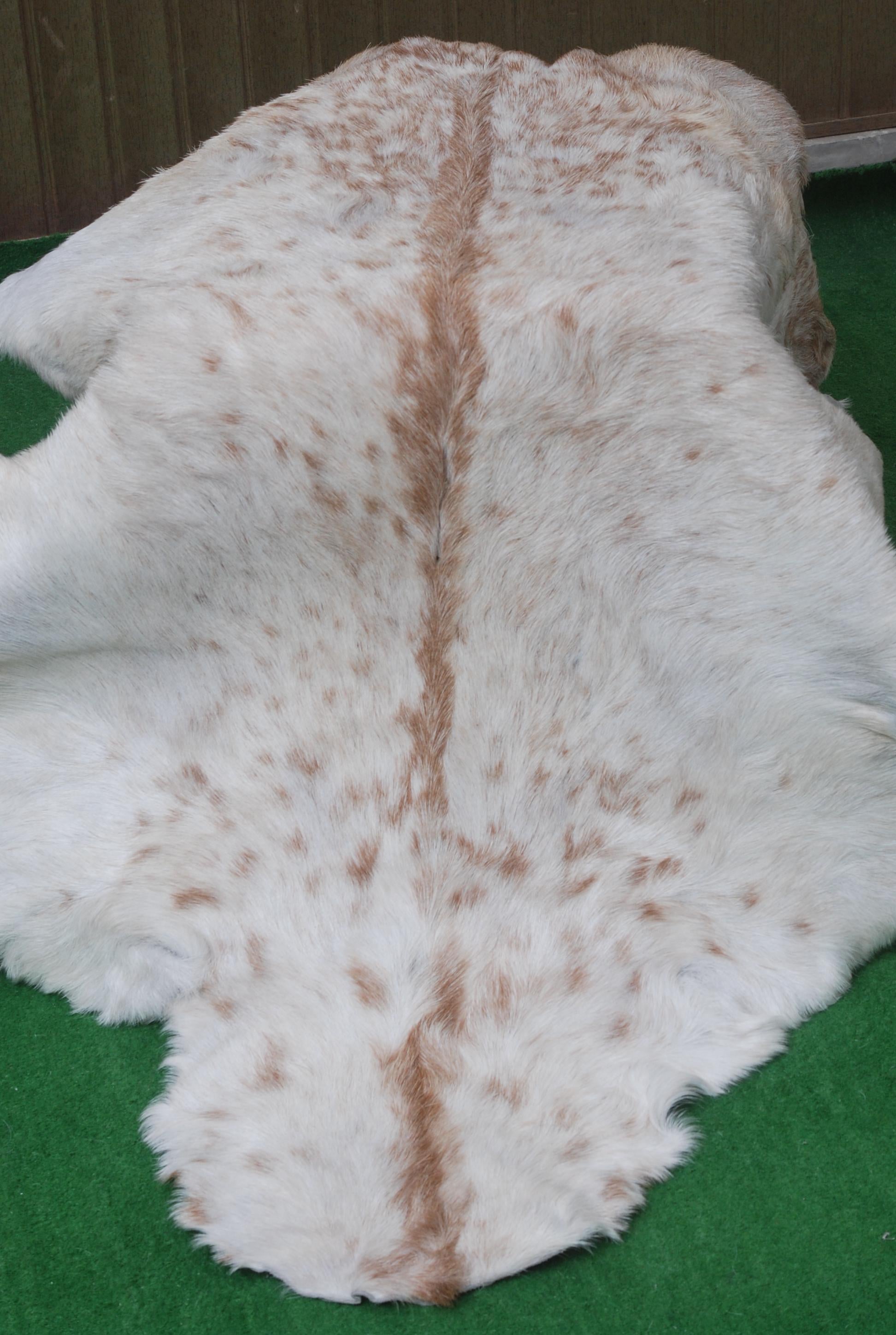 Luxurious Brown and White Genuine Goat Hide Rug - Premium Hair-on Skin Rug for Home Decor - Celestial Leather Limited