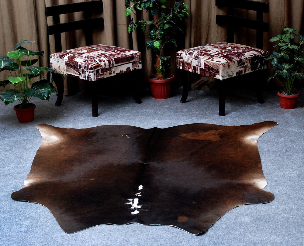 Luxurious XL Dark Brown Cowhide Rug with Hypoallergenic & Non-Slip Back - Hand selected Premium Hide for Elegant Décor - Celestial Leather Limited