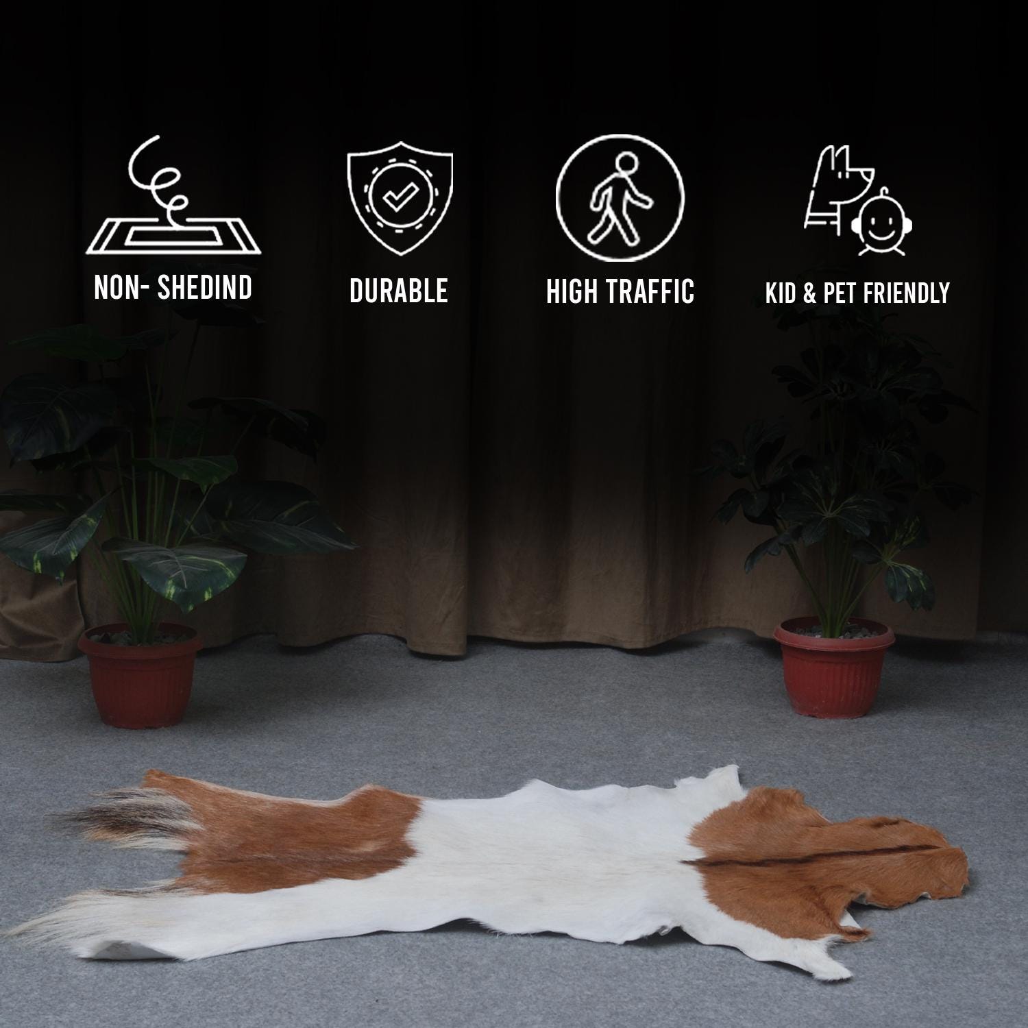 Luxurious Brown & White Goat Skin Rug - Eco-Friendly Handmade Floor Rug with Unique Variations, Soft & Hypoallergenic - Non-Shedding - Durable - Celestial Leather Limited