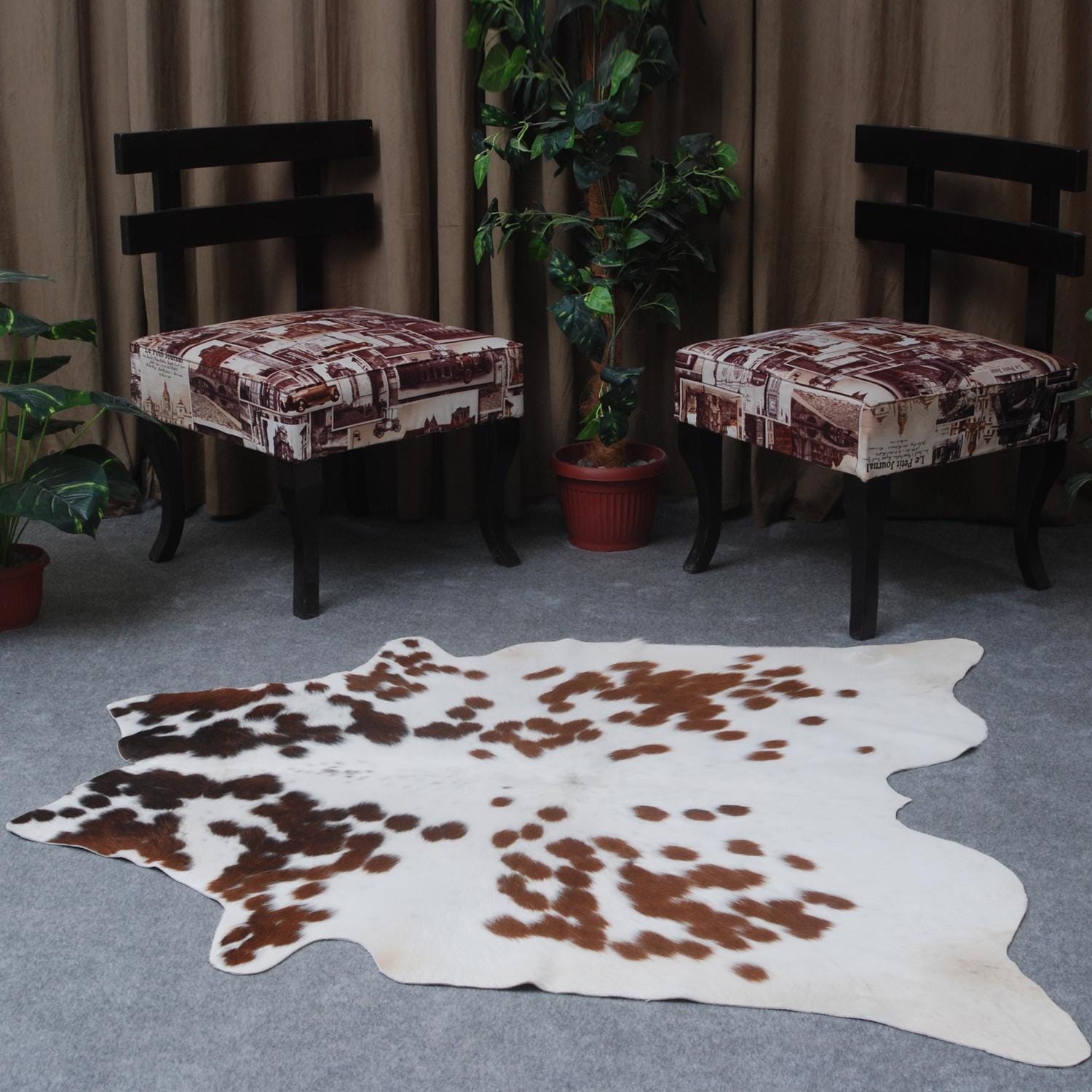 Luxurious Dark Brown & White Cowhide Rug - Hypoallergenic, Non Slippery Suede Back, Large Animal Print Carpet for Lounge - Celestial Leather Limited