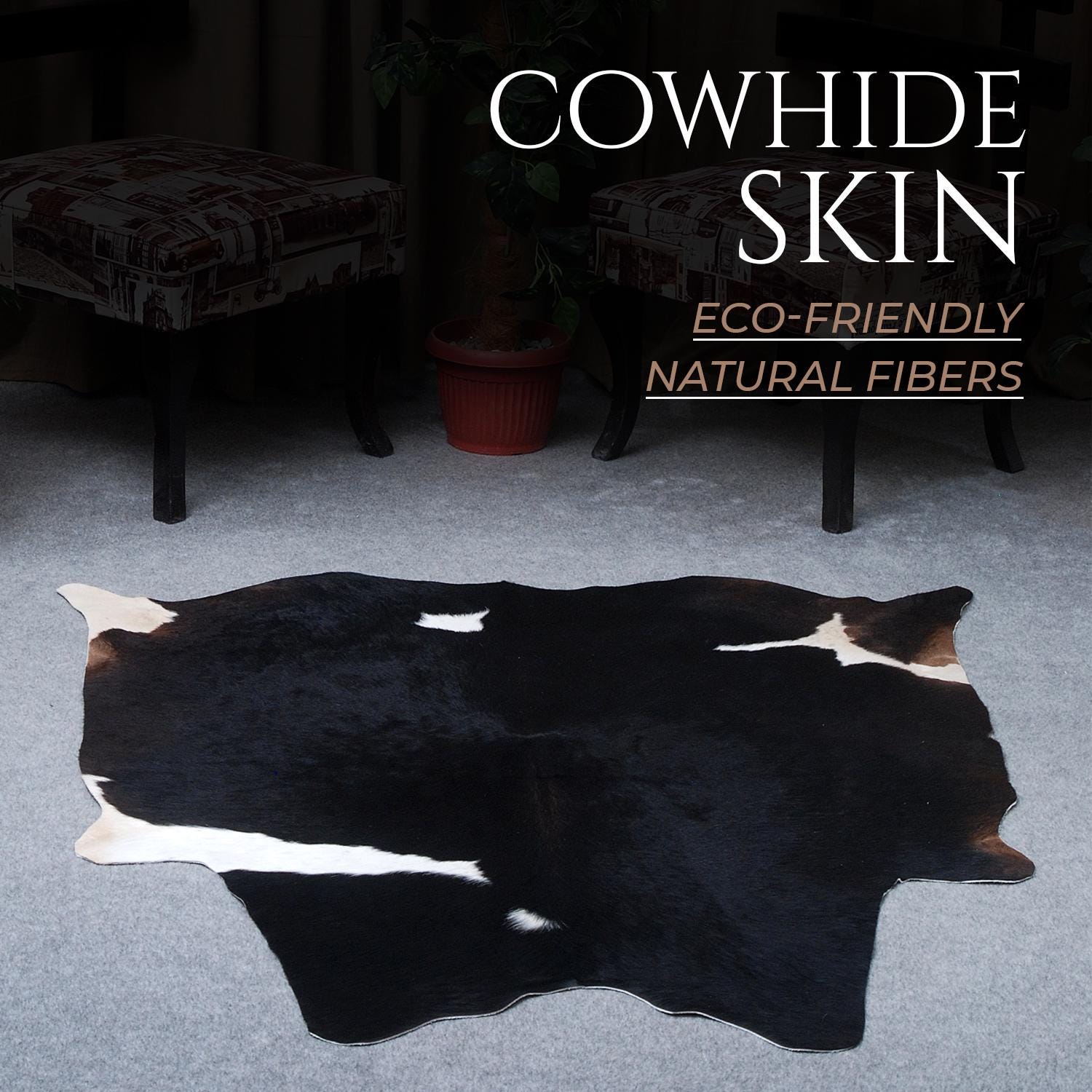 Luxurious Dark Brown & White Cowhide Rug for Elegant Lounge Décor - Hypoallergenic - Non-Slip Suede Back - Hand selected Premium Quality - Celestial Leather Limited