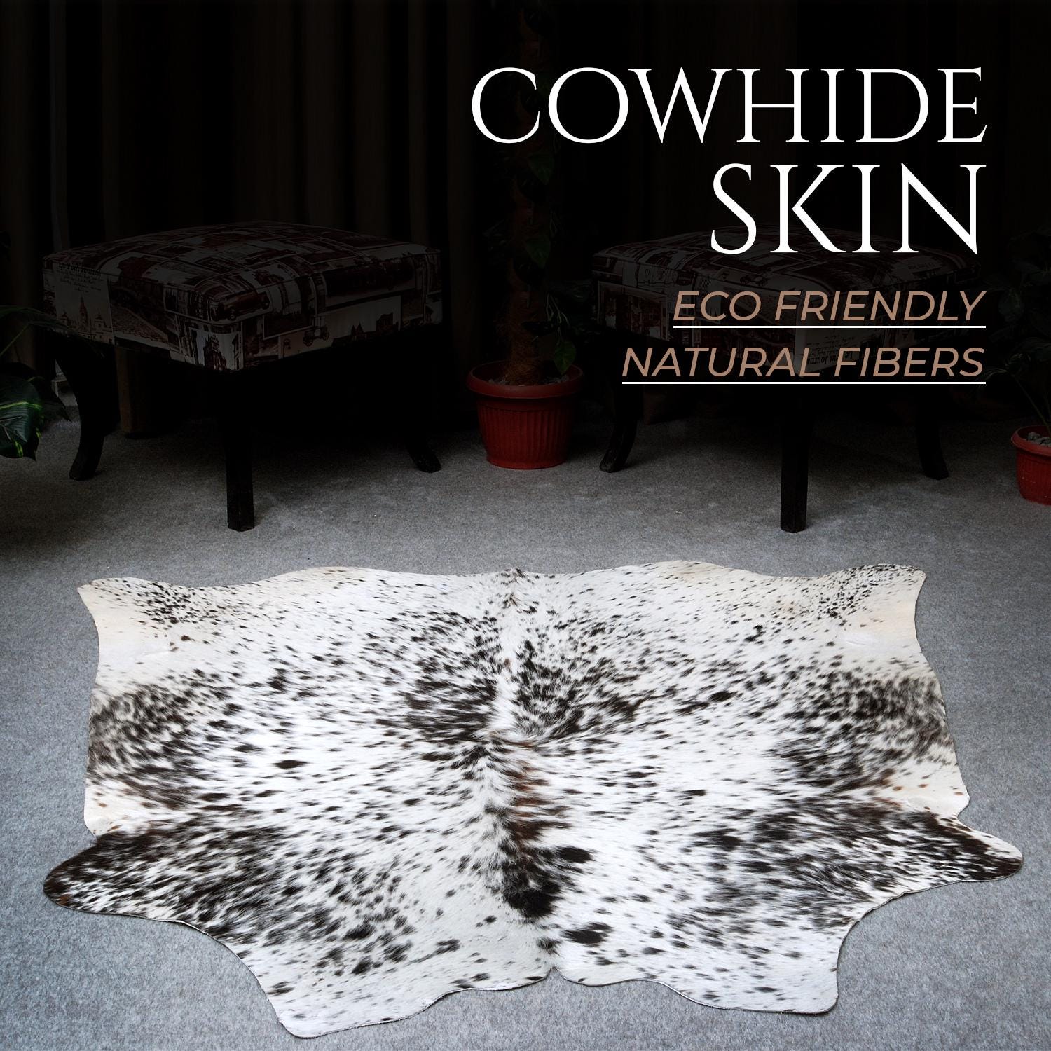 Luxurious Black & White Cowhide Rug - Hypoallergenic Medium Size with Unique Markings - Handcrafted Natural Beauty for Home Decor