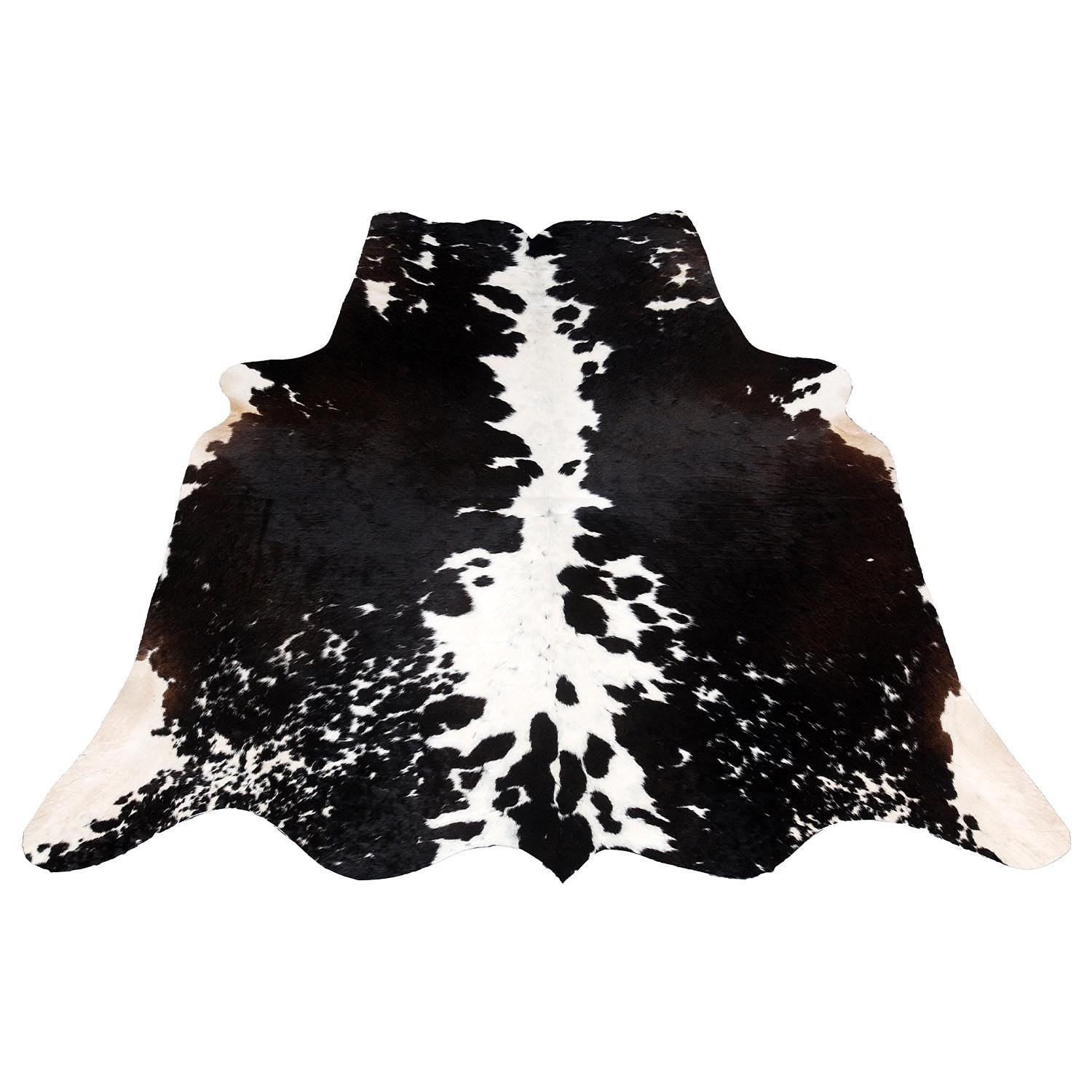 Luxurious Medium Dark Brown & White Cowhide Rug with Hypoallergenic Properties - Handcrafted Natural Animal Print Area Rug for Warmth - Celestial Leather Limited
