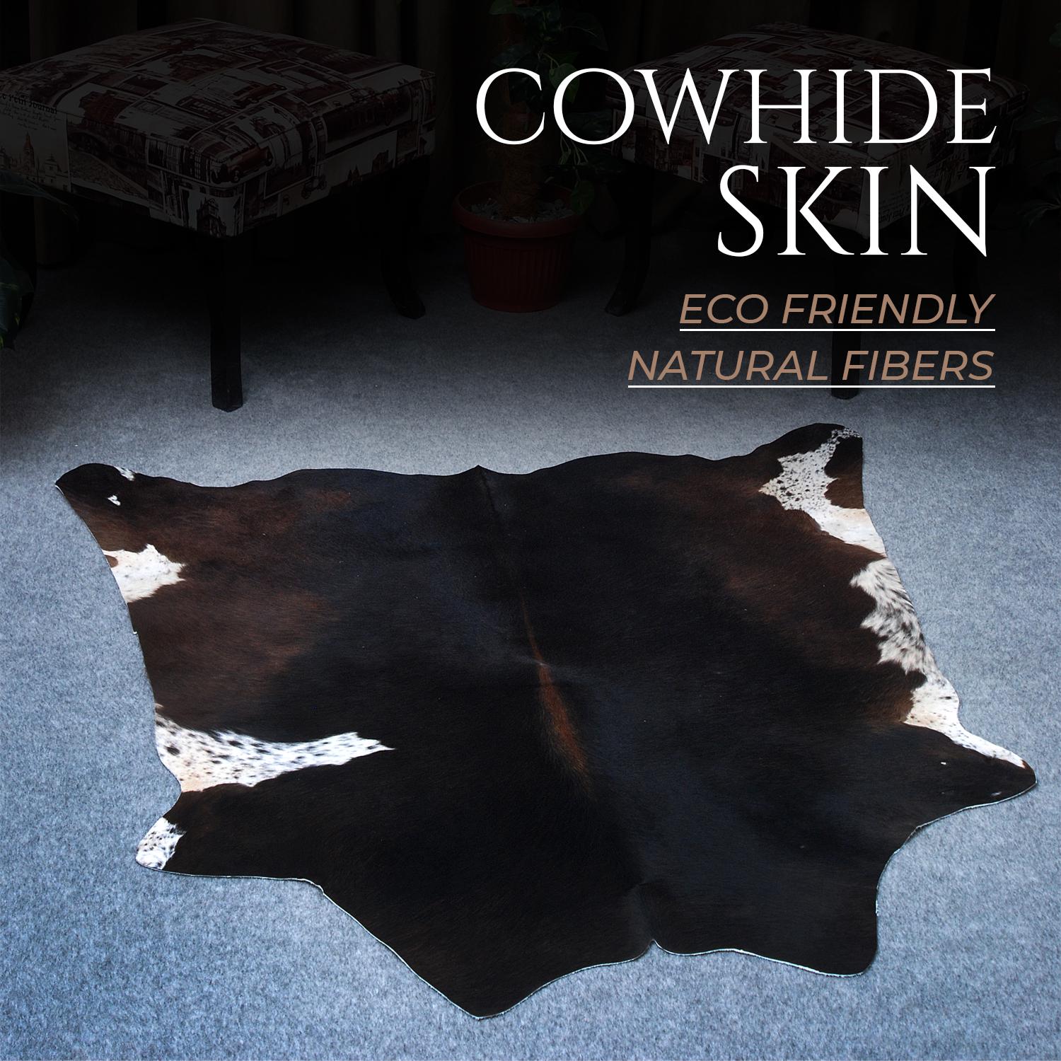 Luxurious Natural Dark Brown and White Cowhide Rug with Small Animal Print - Hypoallergenic, Non-Slip Suede Back, Non-Shedding - Handcrafted - Celestial Leather Limited