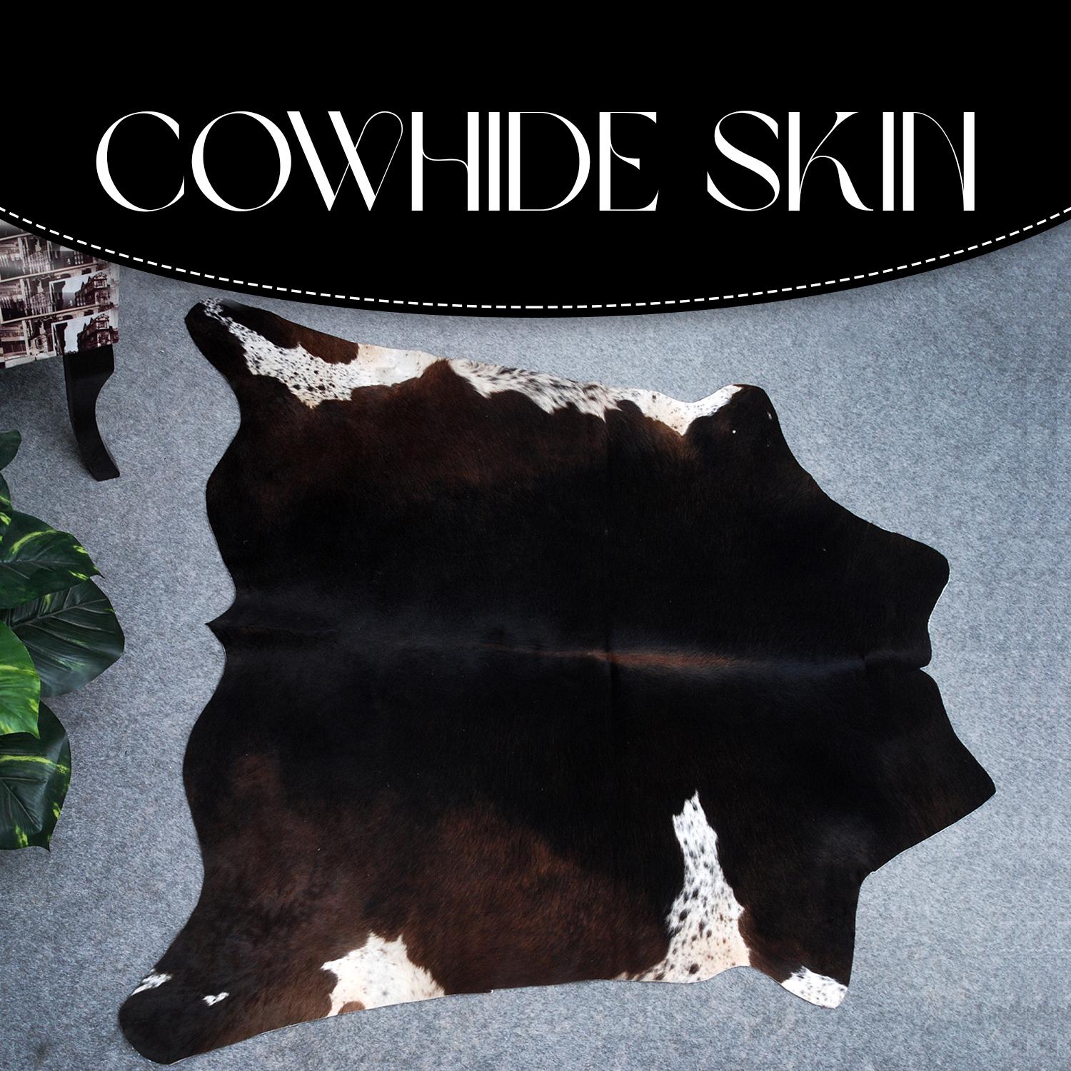 Luxurious Natural Dark Brown and White Cowhide Rug with Small Animal Print - Hypoallergenic, Non-Slip Suede Back, Non-Shedding - Handcrafted - Celestial Leather Limited