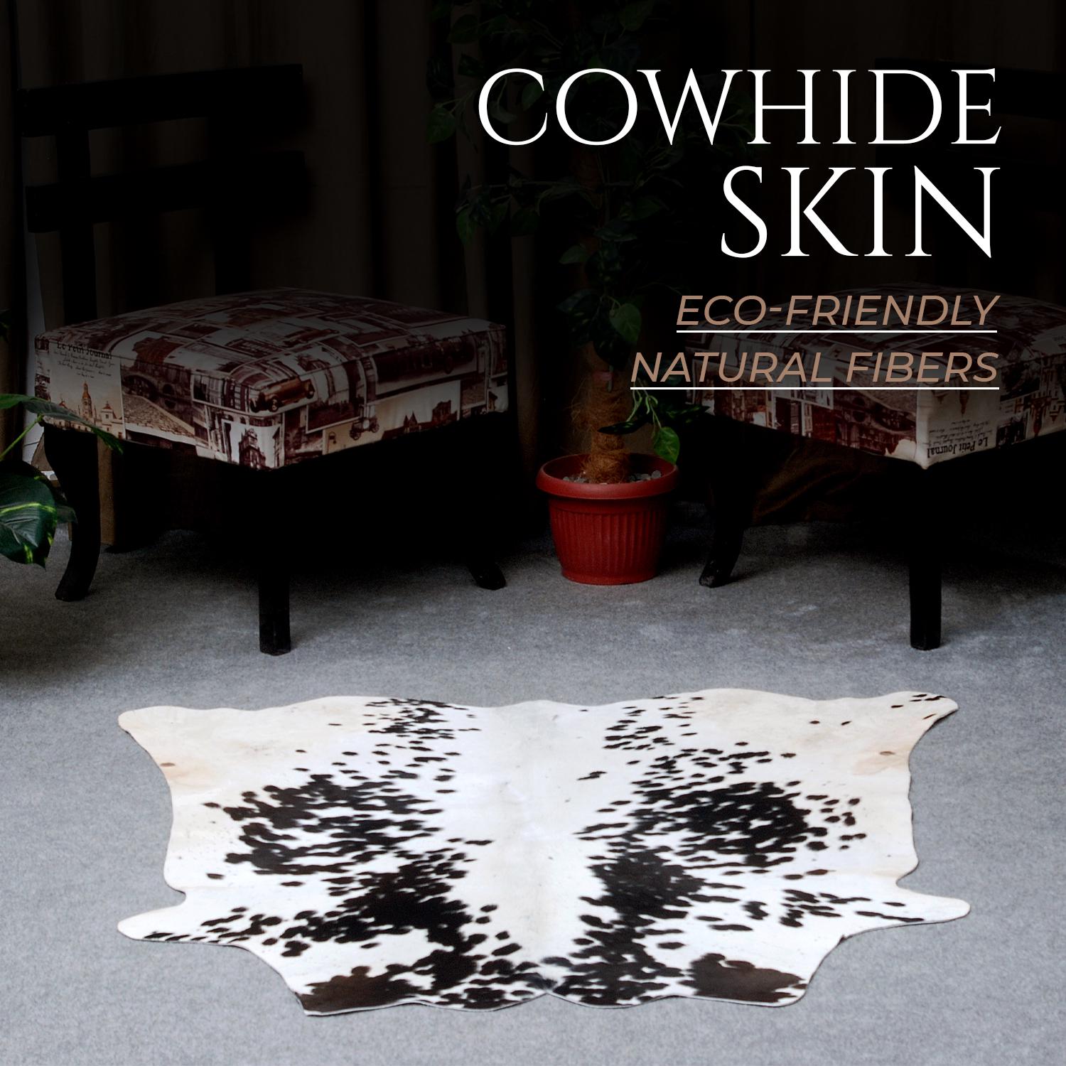 Luxurious Dark Brown & White Cowhide Rug - Small Animal Print Area Rug with Non-Slip Backing - Hypoallergenic Properties - Celestial Leather Limited