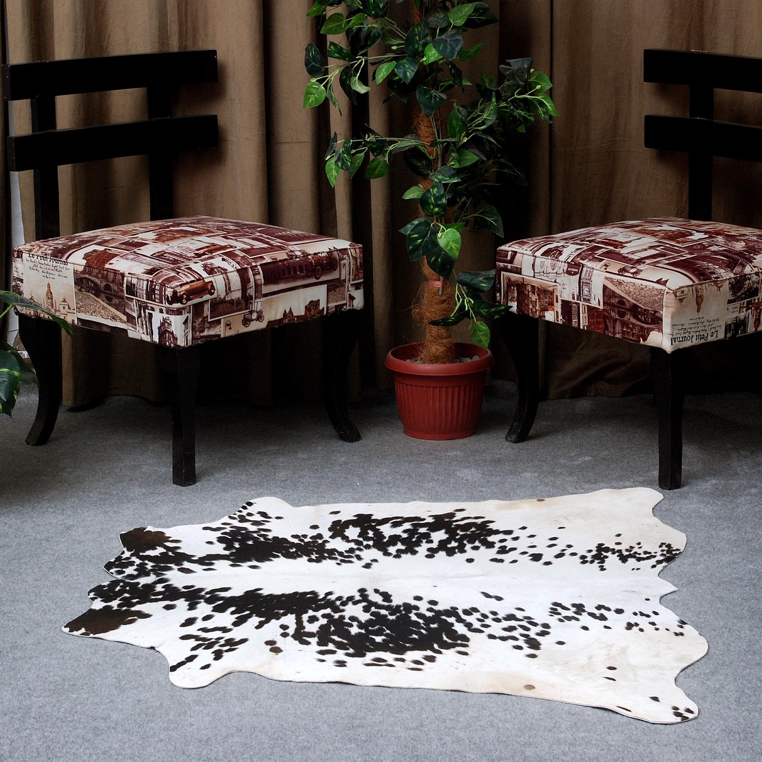 Luxurious Dark Brown & White Cowhide Rug - Small Animal Print Area Rug with Non-Slip Backing - Hypoallergenic Properties - Celestial Leather Limited
