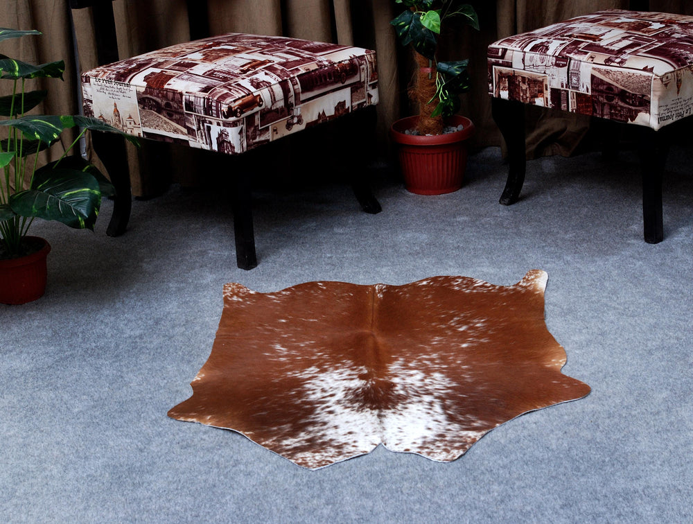 Luxury Brown & White Cowhide Rug - Hypoallergenic Non Slippery Suede Back - Handcrafted Natural Hide Carpet for Bedroom Living Room - Celestial Leather Limited