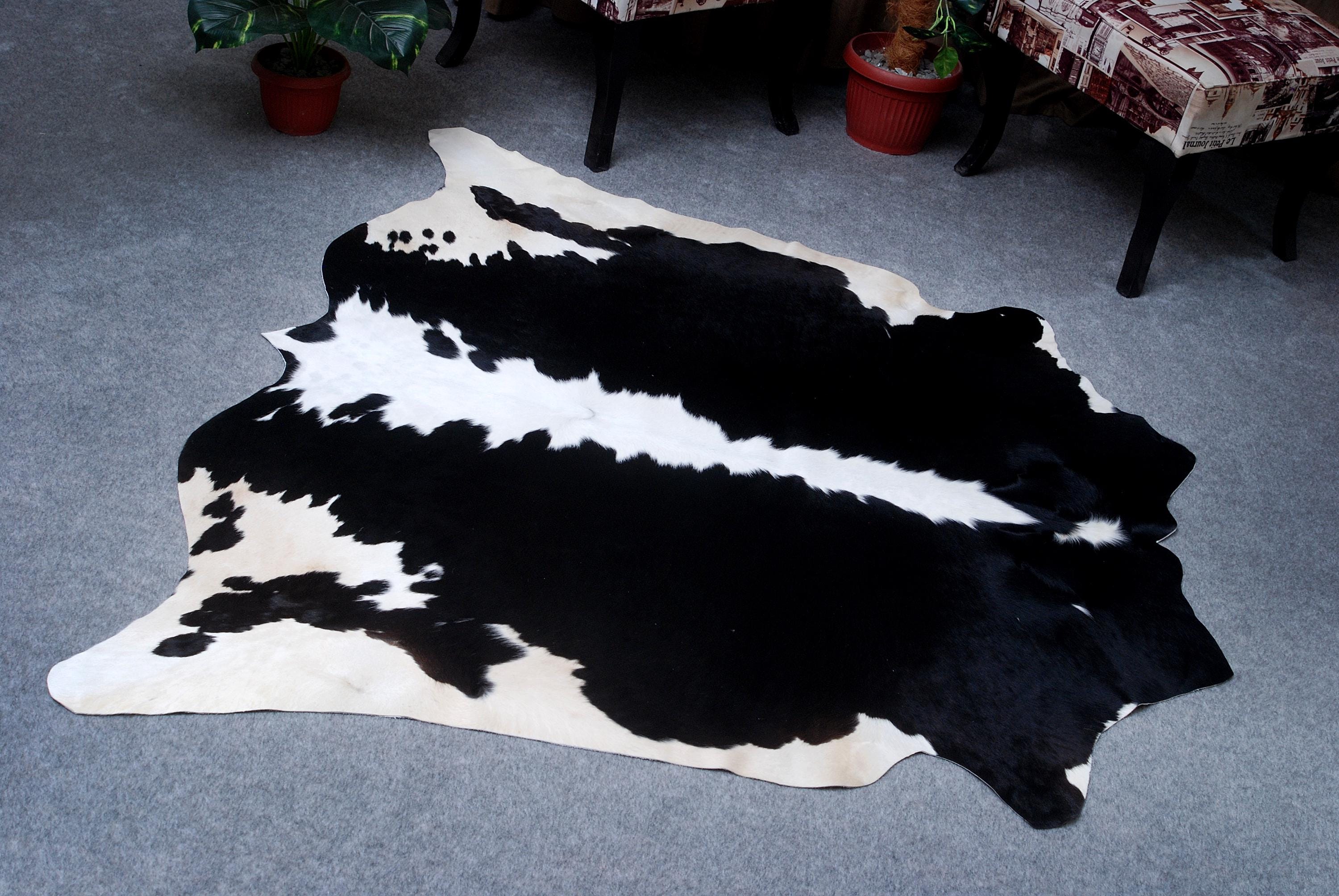 Luxurious Black & White Cowhide Rug | Large Spotted Hair Rug for Bedroom/Living Room | Hypoallergenic - Non-Slip Suede Back | Unique Natural - Celestial Leather Limited