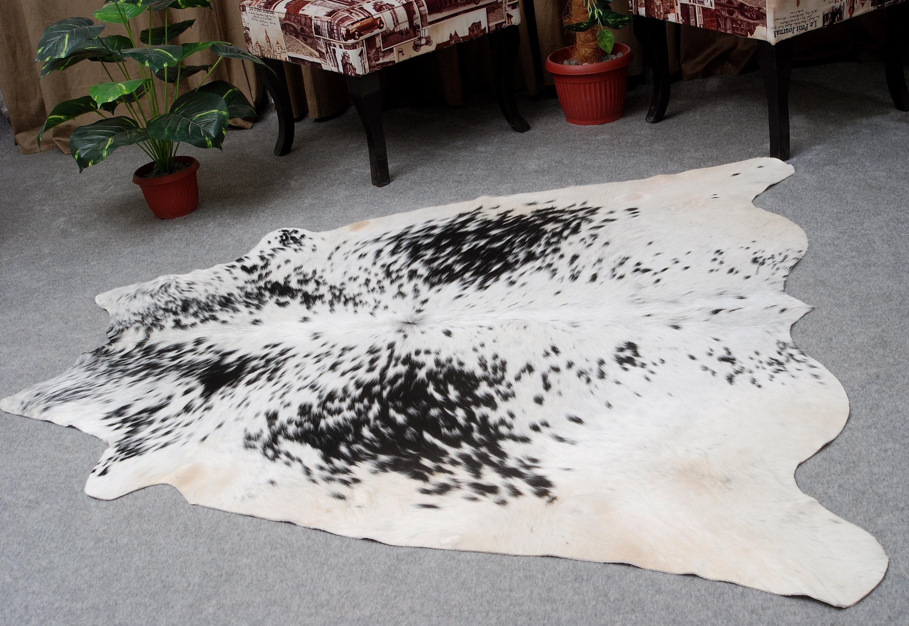 Luxurious Black & White Cowhide Rug | Hypoallergenic - Non-Slip Suede Back | Premium Quality - Unique Natural Beauty | Ideal for Bedroom - Celestial Leather Limited