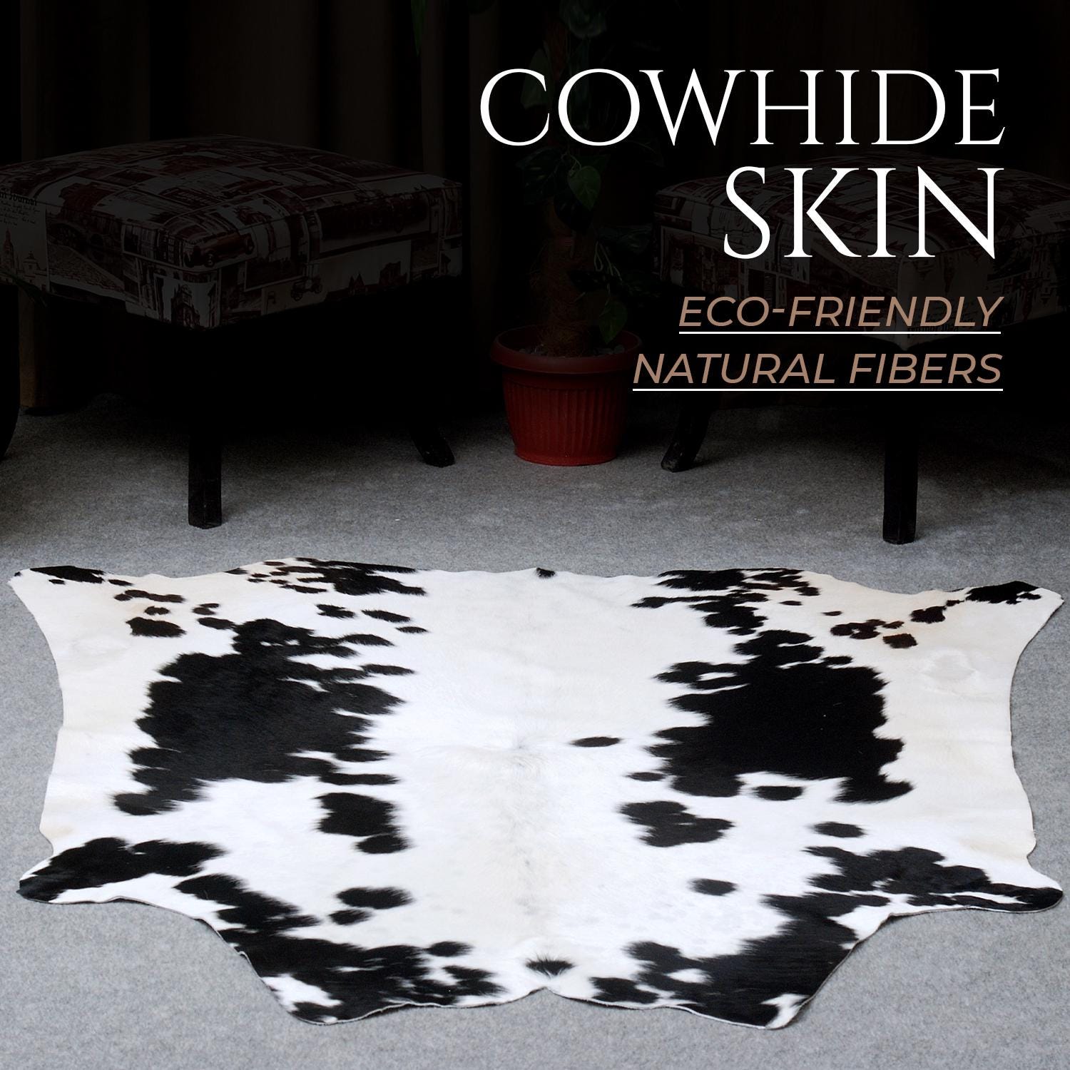 Luxurious Brown & White Cowhide Rug for Bedroom - Living Room - Hypoallergenic, Non-Slip, Non-Shedding, Durable - Versatile Area Rug - Celestial Leather Limited