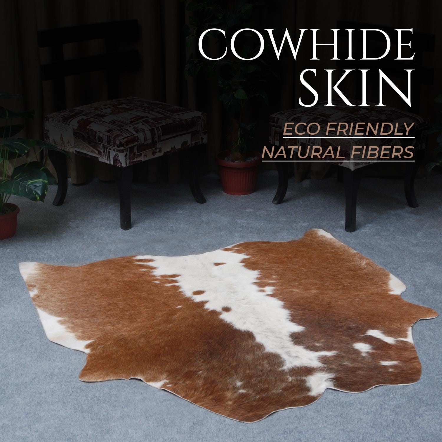 Luxurious Brown & White Cowhide Rug | Hypoallergenic - Non-Slip | Large Area Rug for Bedroom - Living Room | Top Quality - Free Shipping - Celestial Leather Limited