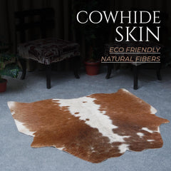 Luxurious Brown & White Cowhide Rug | Hypoallergenic - Non-Slip | Large Area Rug for Bedroom - Living Room | Top Quality - Free Shipping - Celestial Leather Limited