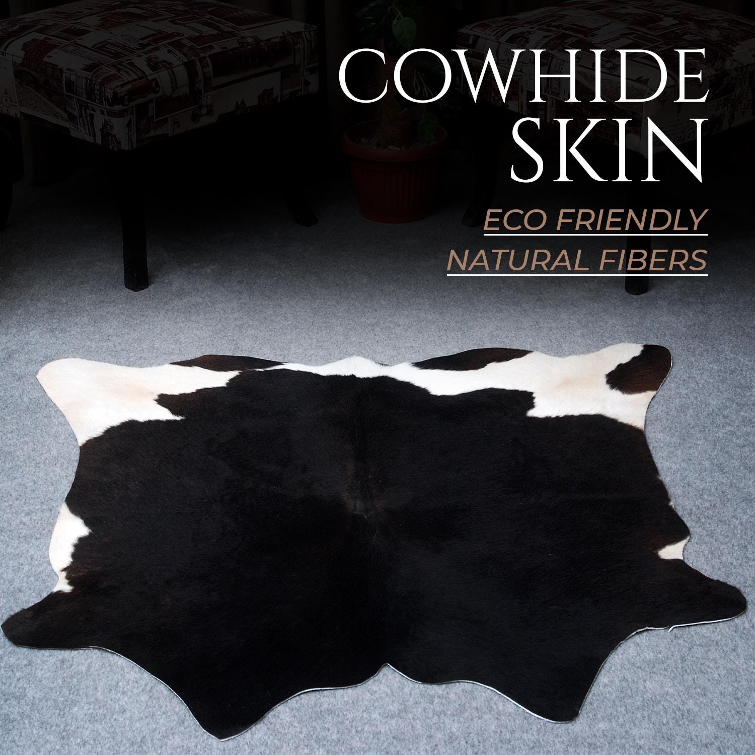 Luxurious Natural Black and White Cowhide Rug - Small Animal Print Area Rug with Hypoallergenic, Non Slip Suede Back Unique and Durable Home - Celestial Leather Limited