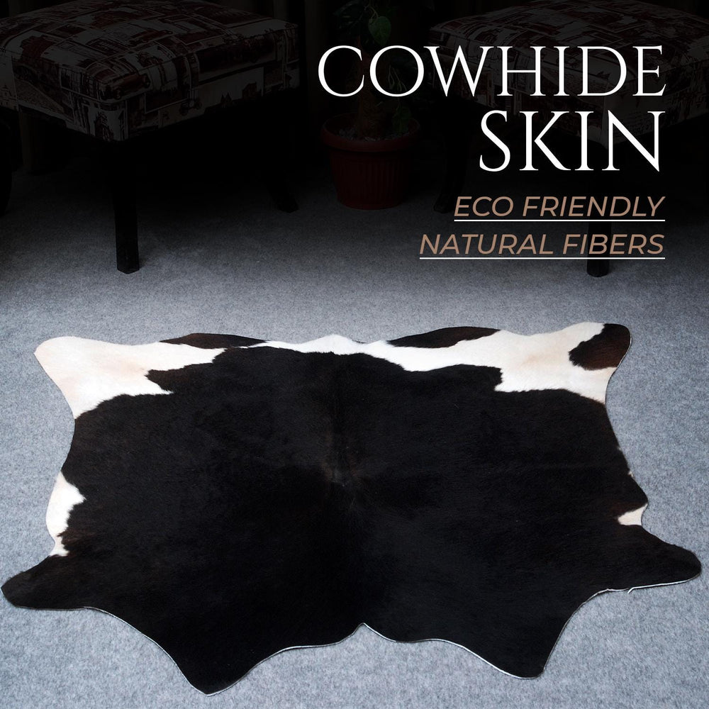 Luxurious Natural Black and White Cowhide Rug - Small Animal Print Area Rug with Hypoallergenic, Non Slip Suede Back Unique and Durable Home - Celestial Leather Limited