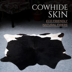 Luxurious Natural Black and White Cowhide Rug - Small Animal Print Area Rug with Hypoallergenic, Non Slip Suede Back Unique and Durable Home - Celestial Leather Limited