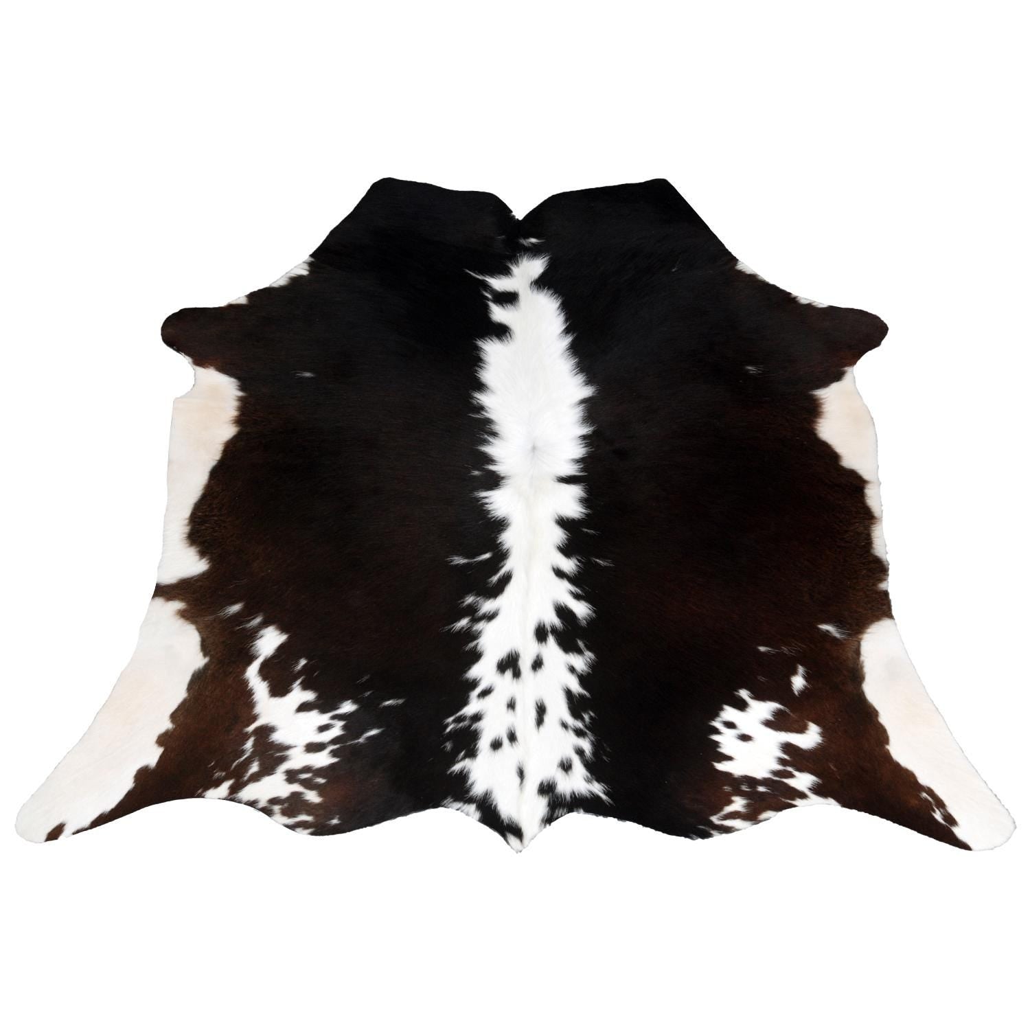 Luxurious Handcrafted Dark Brown and White Cowhide Rug with Hypoallergenic Properties & Non-Slip Suede Back - Small Animal Print Rug - Celestial Leather Limited