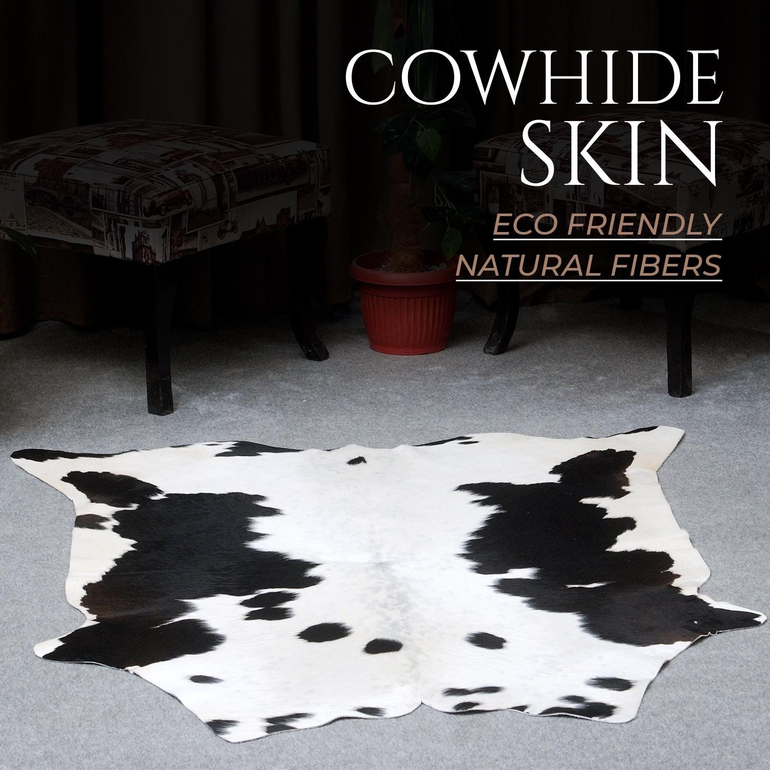 Luxurious Black and White Cowhide Rug - Hypoallergenic, Non-Slip, Handcrafted, Unique Beauty - Adds Sophistication to Any Room - Celestial Leather Limited