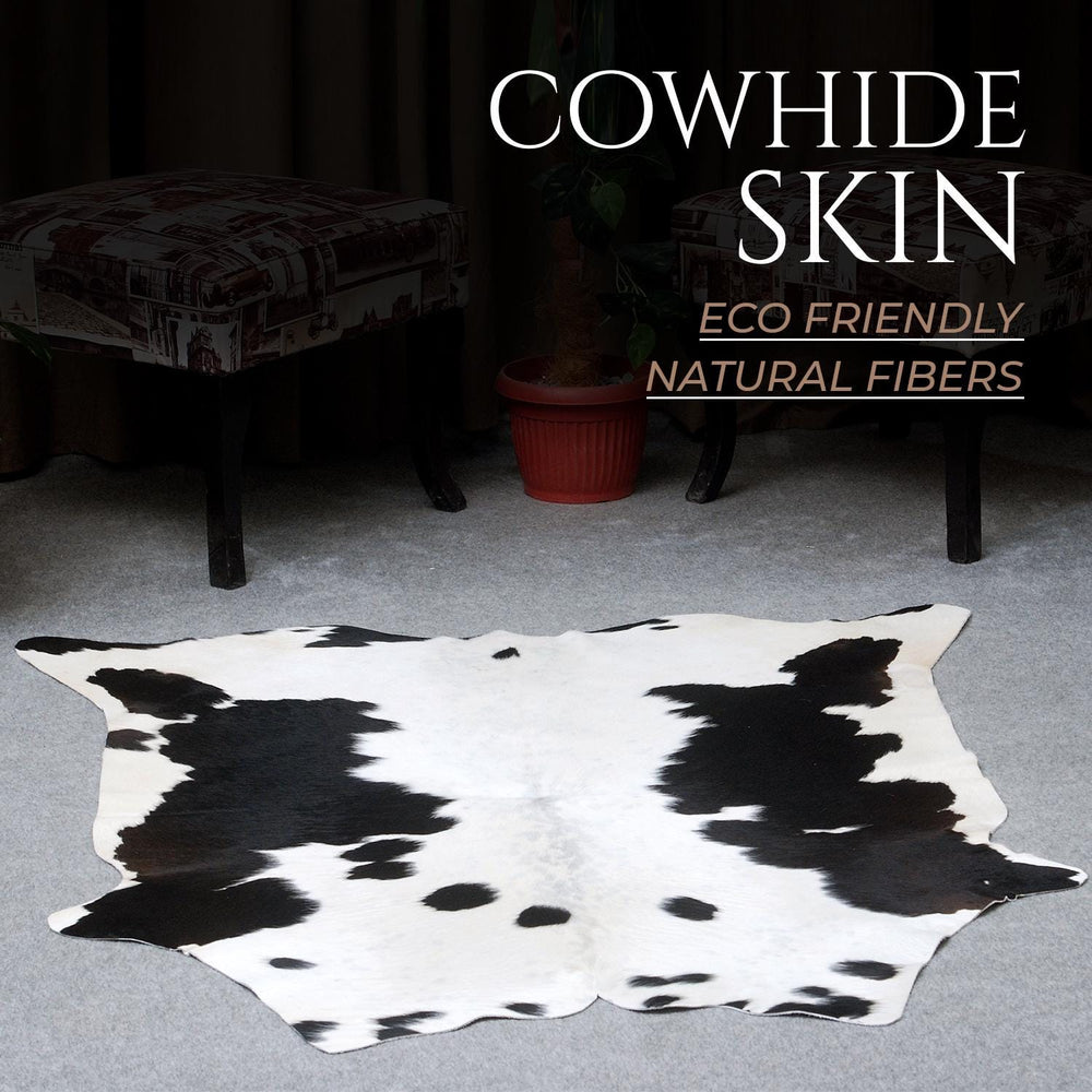 Luxurious Black and White Cowhide Rug - Hypoallergenic, Non-Slip, Handcrafted, Unique Beauty - Adds Sophistication to Any Room - Celestial Leather Limited