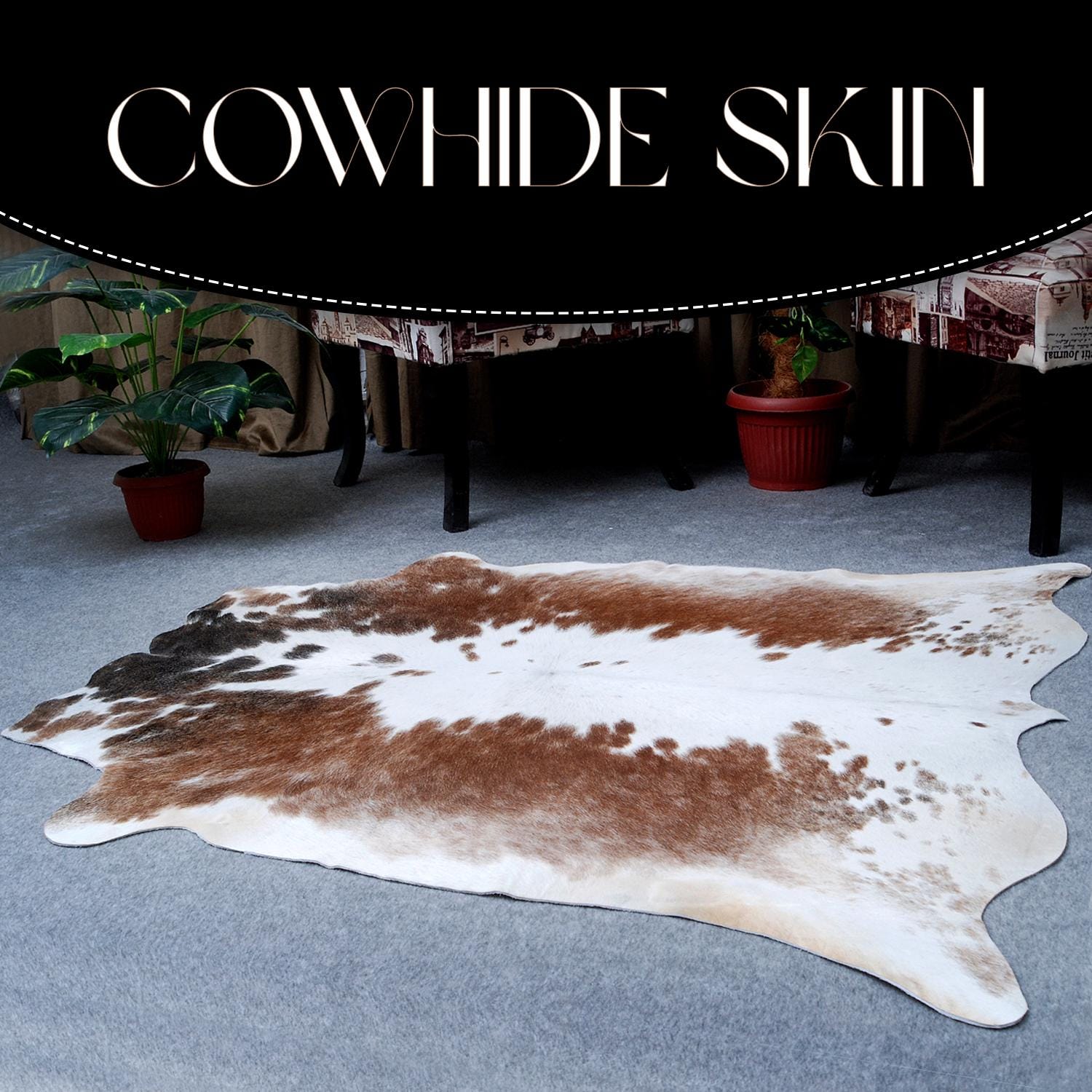 Luxury Black and White Cowhide Rug | Hypoallergenic | Non-Slip Suede Backing | Handcrafted | Unique Beauty | Durable & Versatile - Celestial Leather Limited