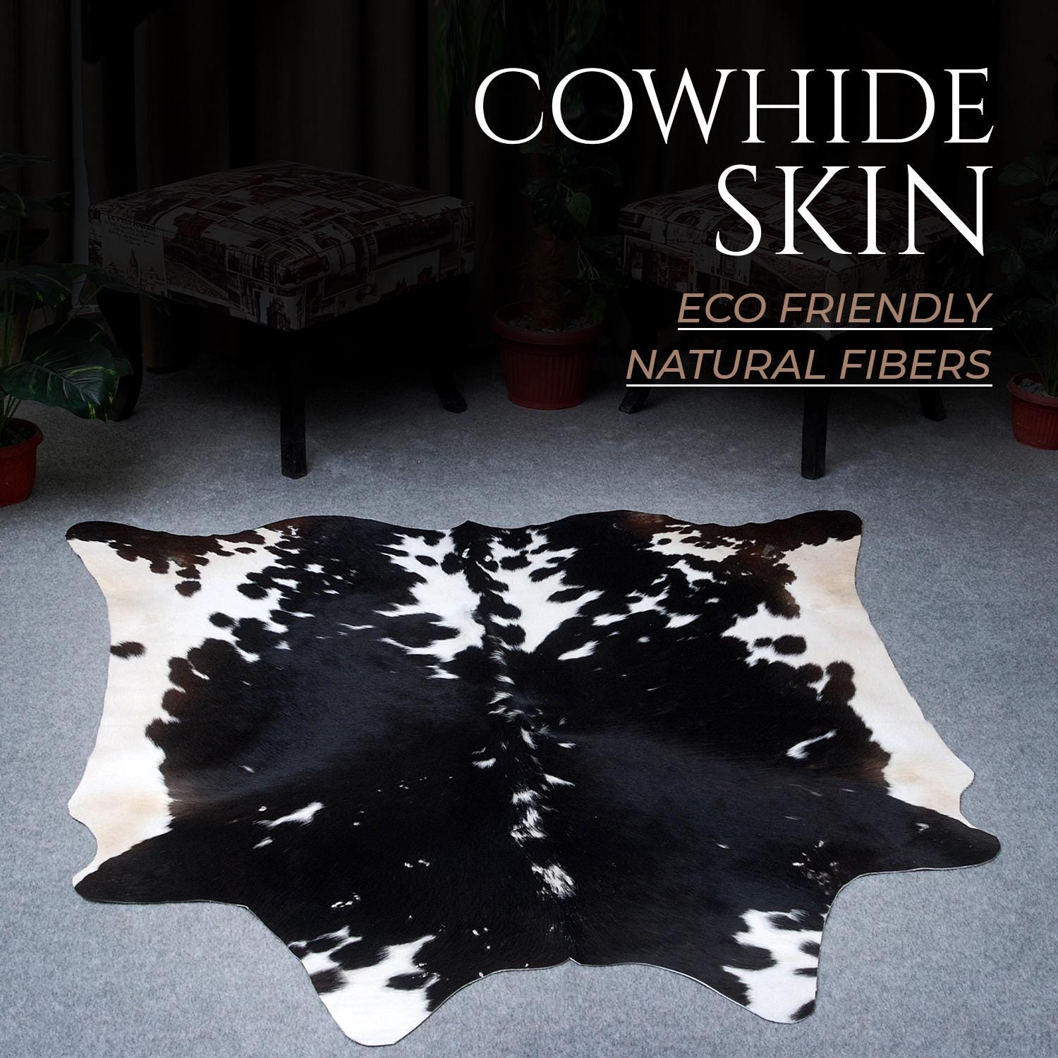Luxurious Black & White Cowhide Rug - Hypoallergenic, Non-slip, Non-shedding, Unique Natural Beauty - Perfect for Upholstery - Home Décor