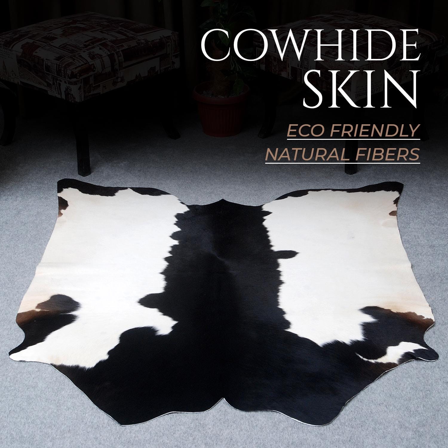 Luxurious Black and White Cowhide Rug | Large Hypoallergenic Centerpiece Decor | Unique Natural Beauty | Free Shipping in UK | Premium - Celestial Leather Limited