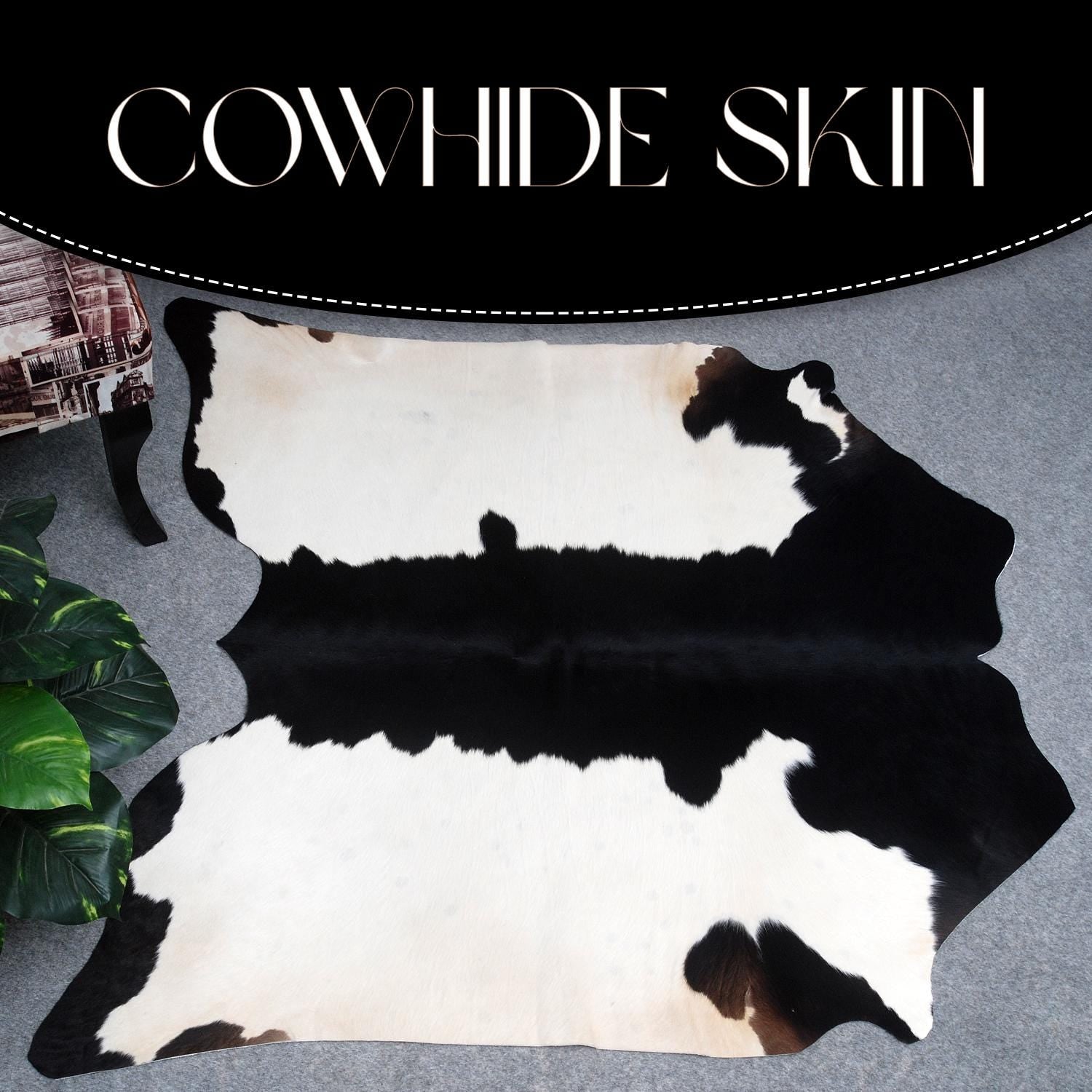 Luxurious Black and White Cowhide Rug | Large Hypoallergenic Centerpiece Decor | Unique Natural Beauty | Free Shipping in UK | Premium - Celestial Leather Limited