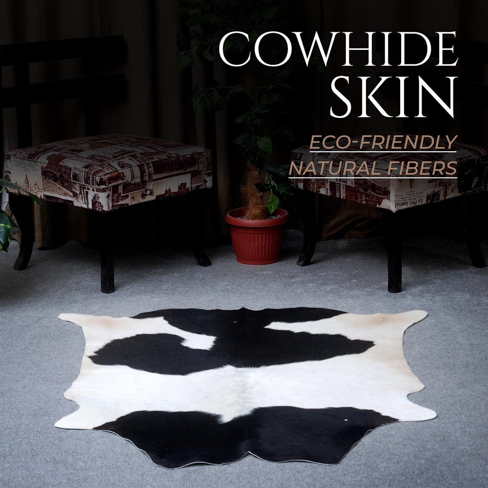 Luxurious Black & White Cowhide Rug with Non-Slip Backing - Handcrafted Natural Beauty for Modern Home Décor - Medium Size, Hypoallergenic - Celestial Leather Limited